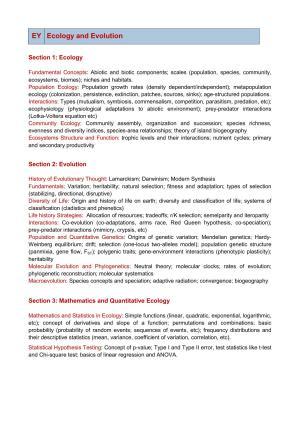 GATE Ecology and Evolution Syllabus