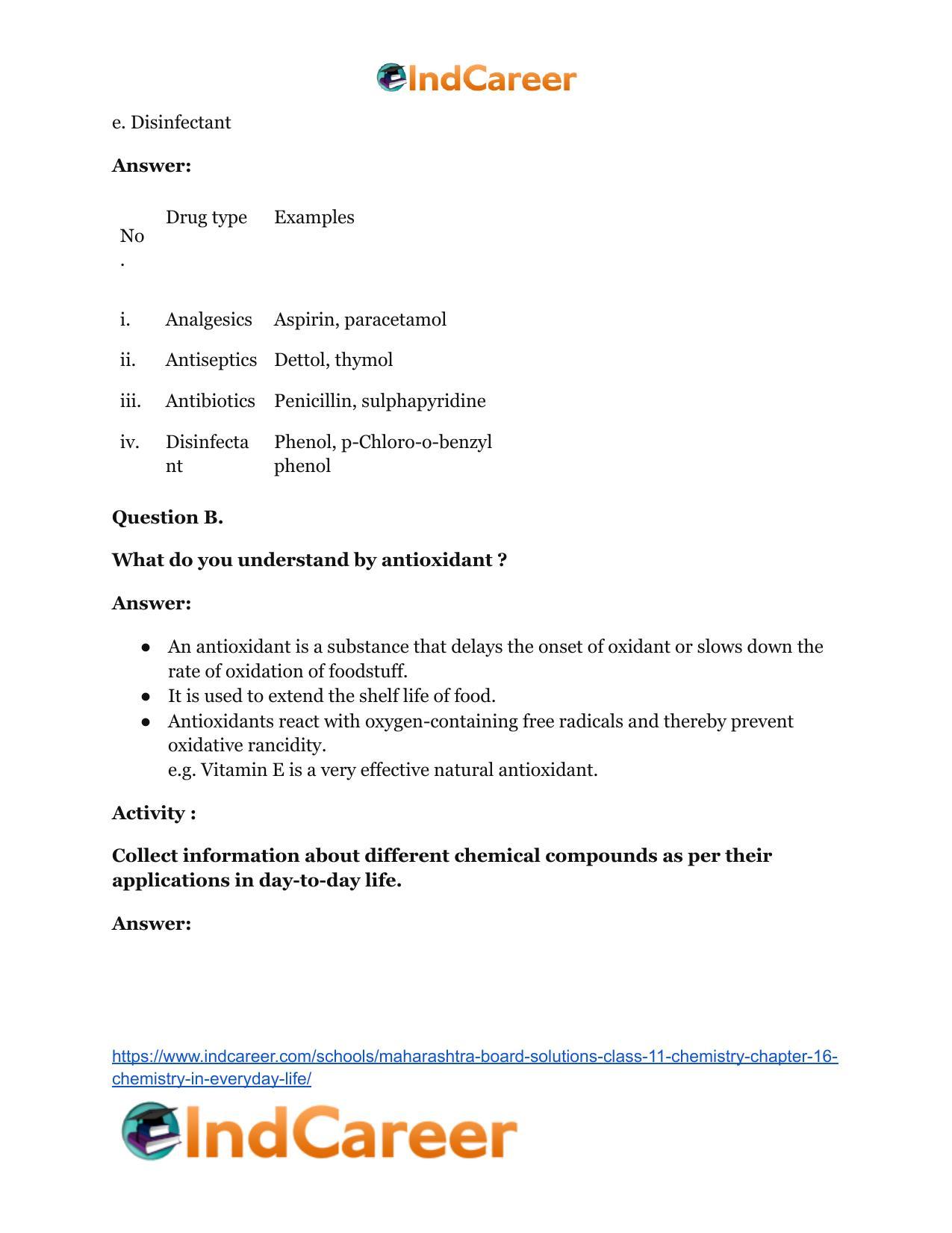 Maharashtra Board Solutions Class 11-Chemistry: Chapter 16- Chemistry in Everyday Life - Page 19