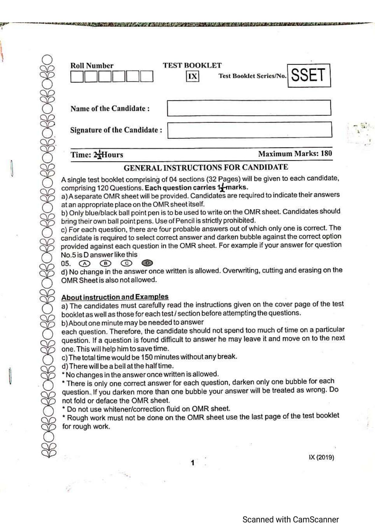 JKSSEE 2019 Class 9 Question Paper - Page 1