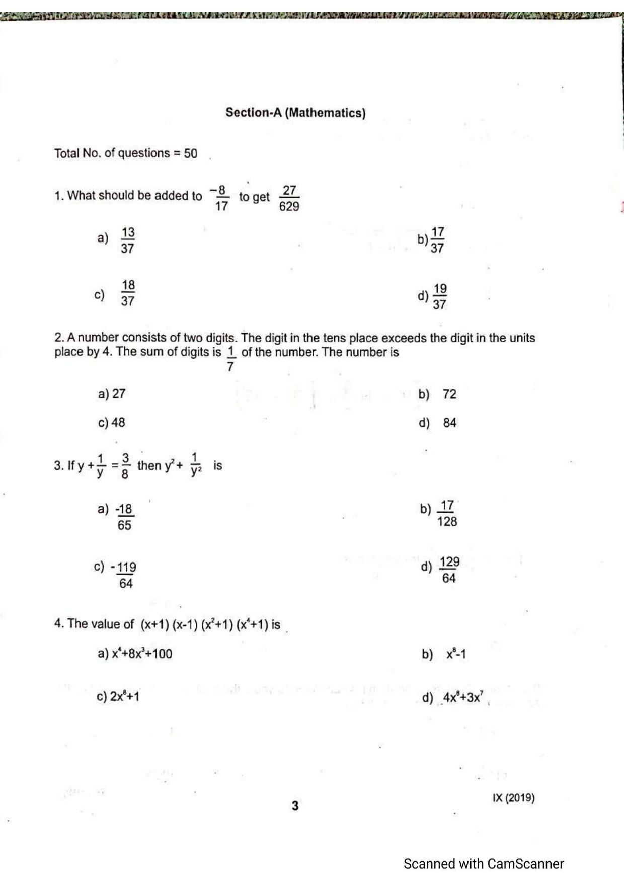 JKSSEE 2019 Class 9 Question Paper - Page 2