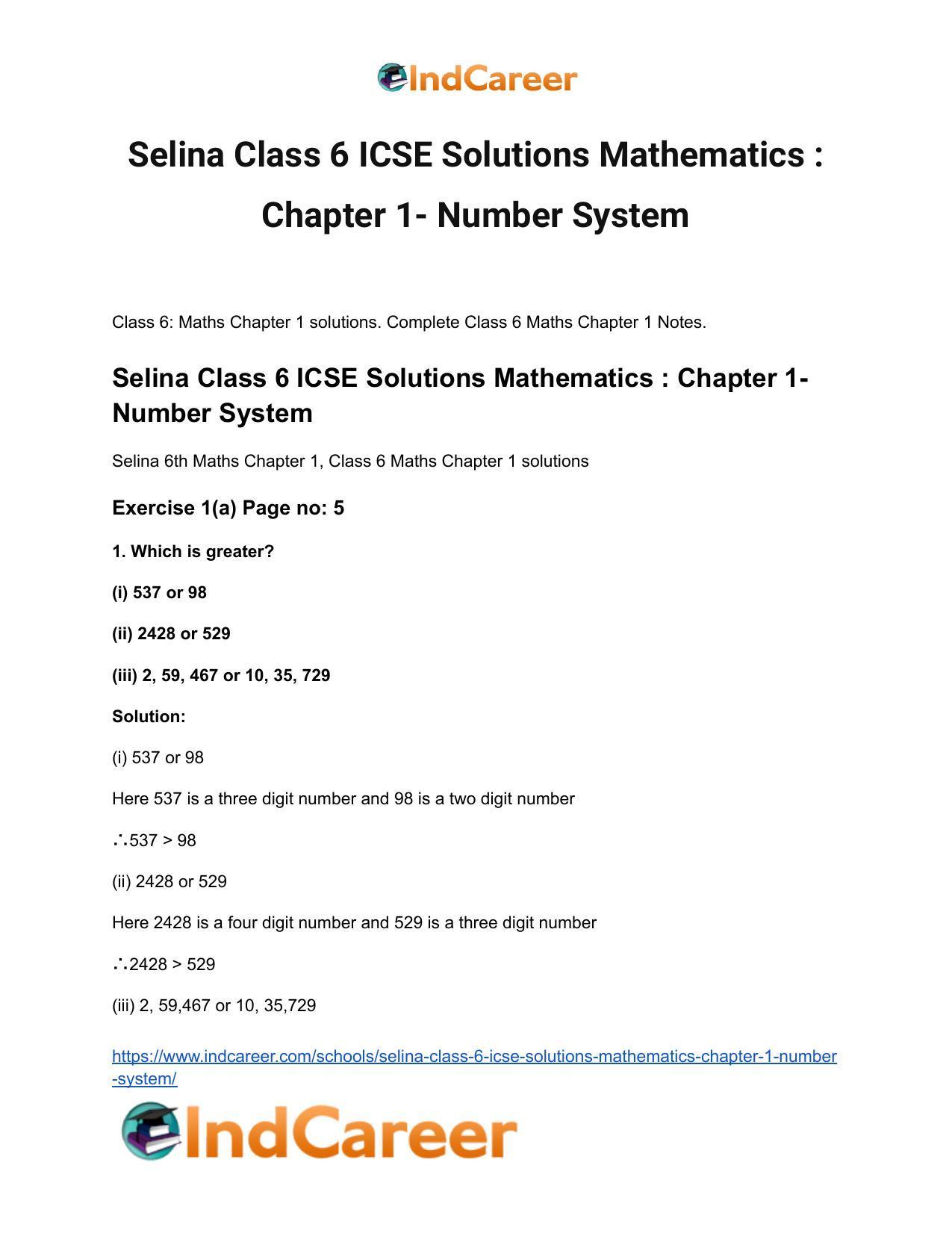 Selina Class 6 ICSE Solutions Mathematics : Chapter 1- Number System - Page 2