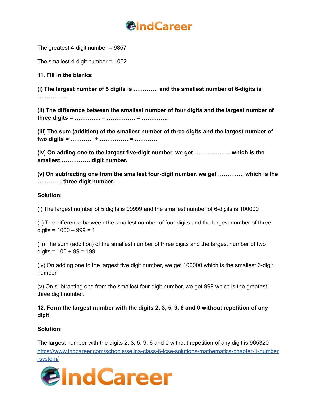 Selina Class 6 ICSE Solutions Mathematics : Chapter 1- Number System - Page 10