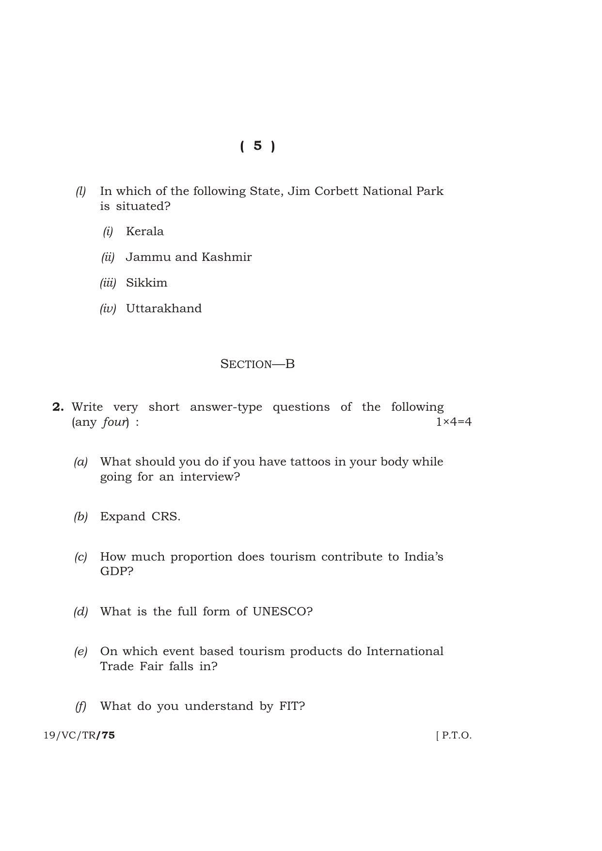 Meghalaya Board (MBOSE) Class 12 TOURISM ( Vocational Course ) 2019 Question Paper - Page 5