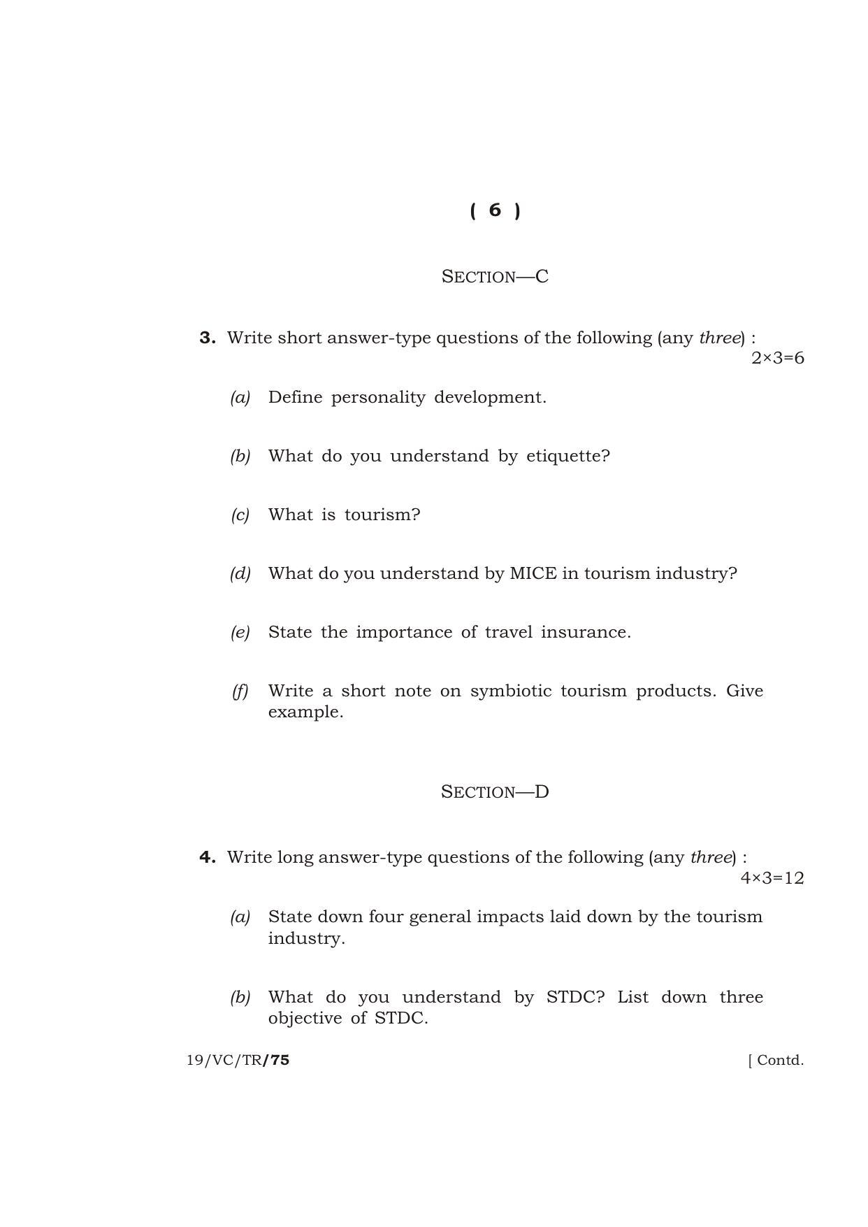 Meghalaya Board (MBOSE) Class 12 TOURISM ( Vocational Course ) 2019 Question Paper - Page 6