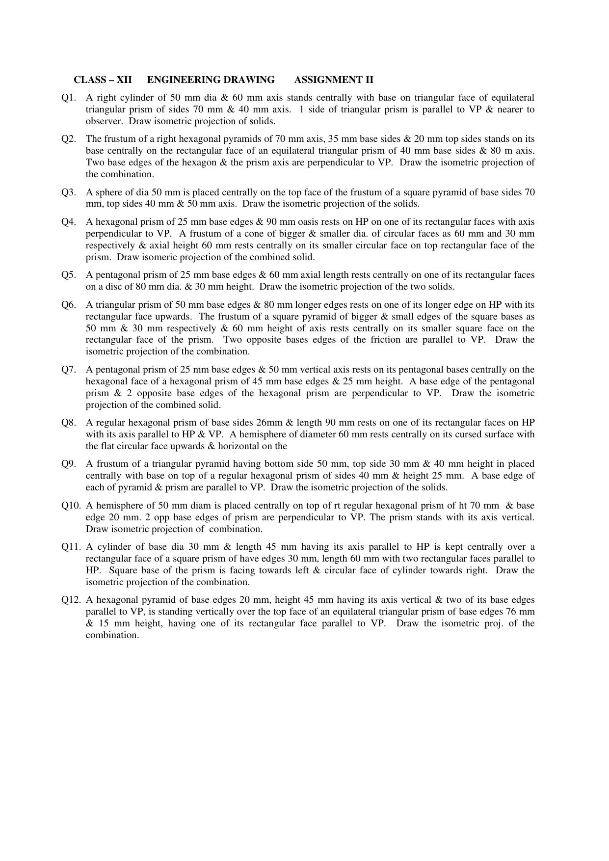 CBSE Worksheets for Class 12 Engineering Drawing Assignment 2 - Page 1