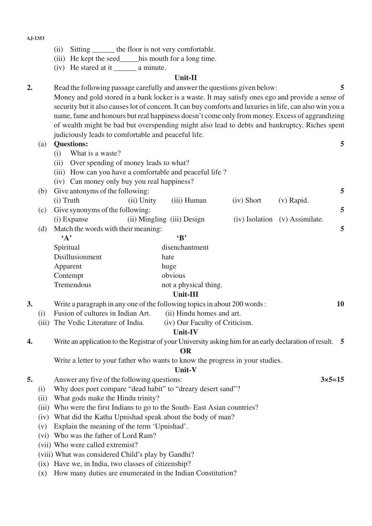 Bilaspur University Question Paper 2021-2022:B.A. Part-I (One) (Private) FCL: English Language Paper 1 - Page 2