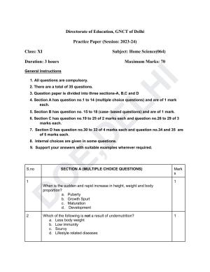Edudel Class 11 Home Science (English) Practice Papers-2 (2023-24)