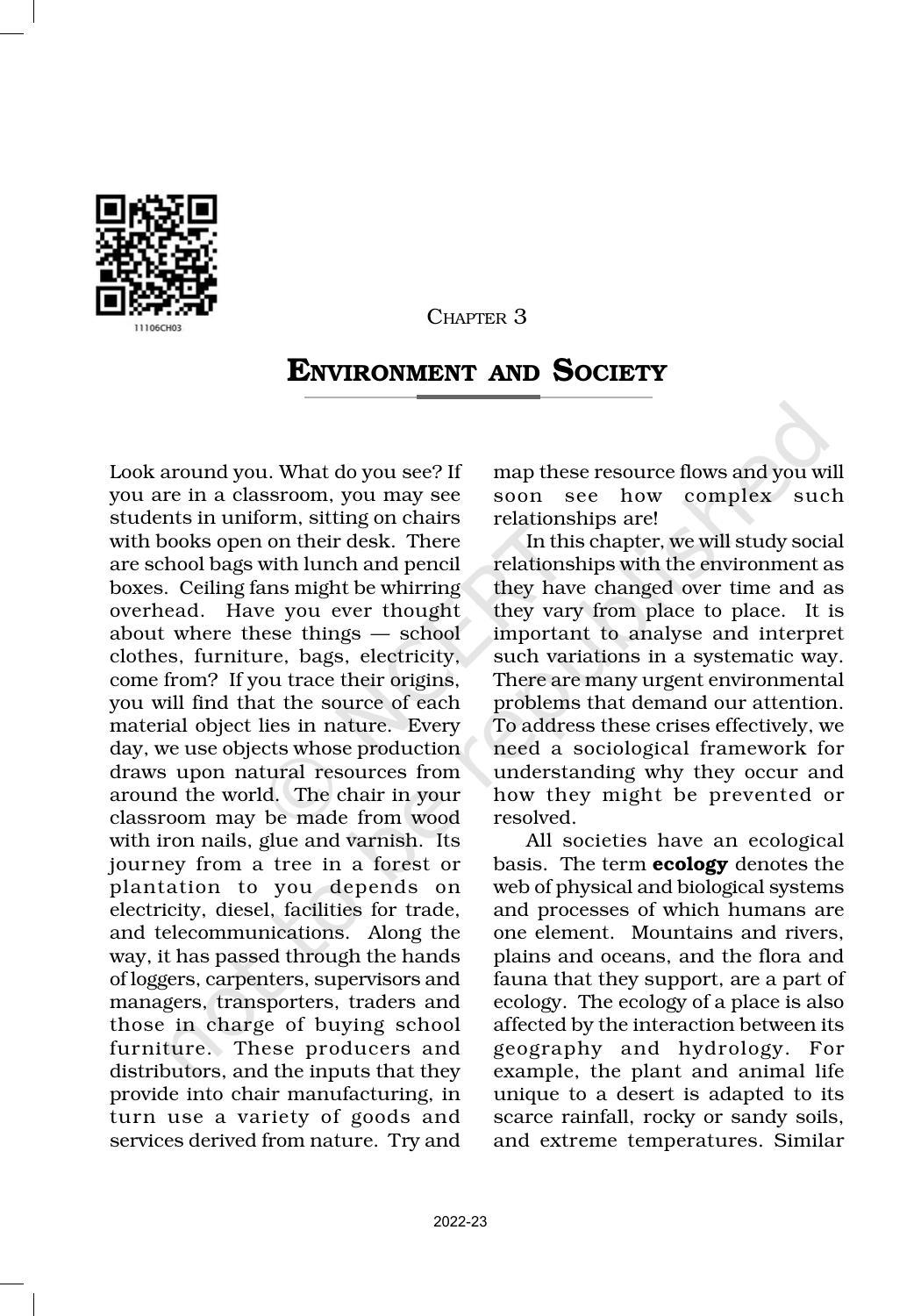 NCERT Book for Class 11 Sociology (Part-II) Chapter 3 Environment and Society - Page 1