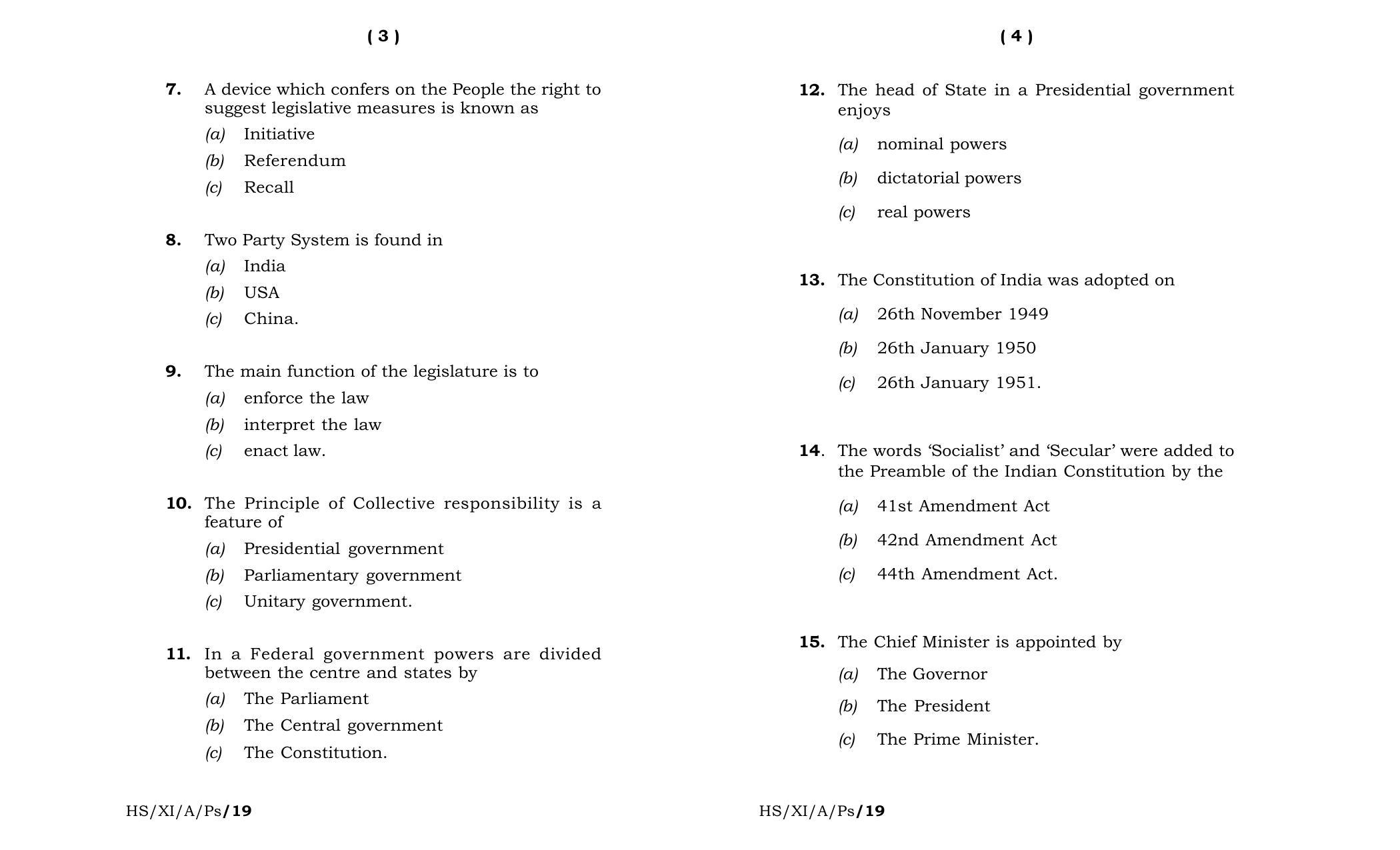 Meghalaya Board (MBOSE) Class 11 Political_Science 2019 Question Paper - Page 2