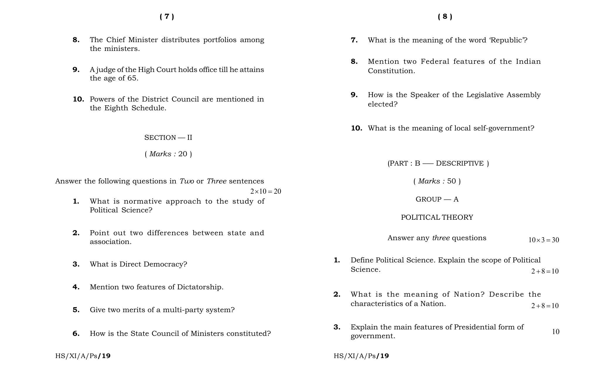 Meghalaya Board (MBOSE) Class 11 Political_Science 2019 Question Paper - Page 4