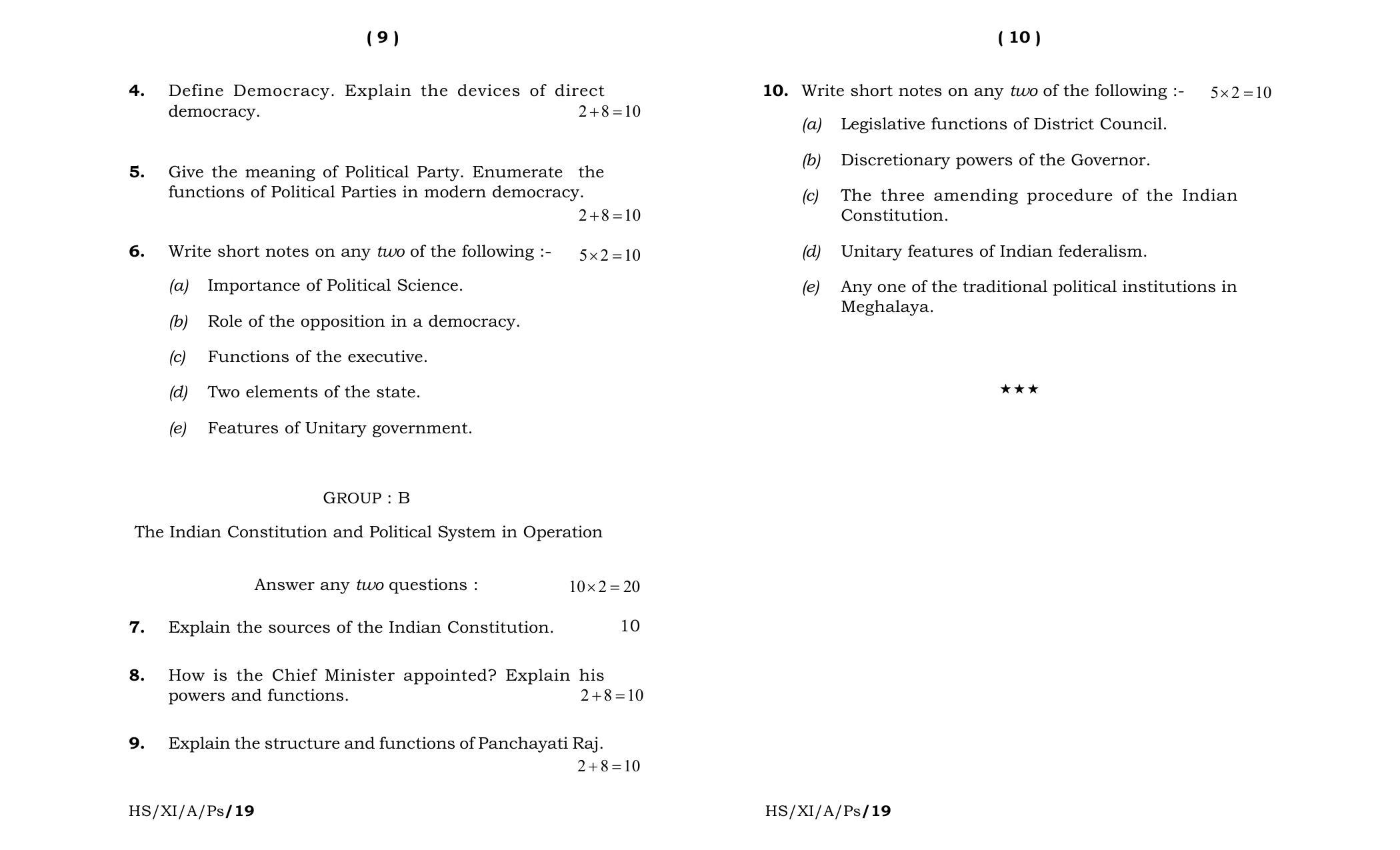 Meghalaya Board (MBOSE) Class 11 Political_Science 2019 Question Paper - Page 5