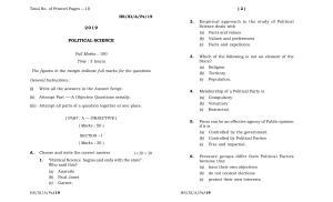 Meghalaya Board (MBOSE) Class 11 Political_Science 2019 Question Paper