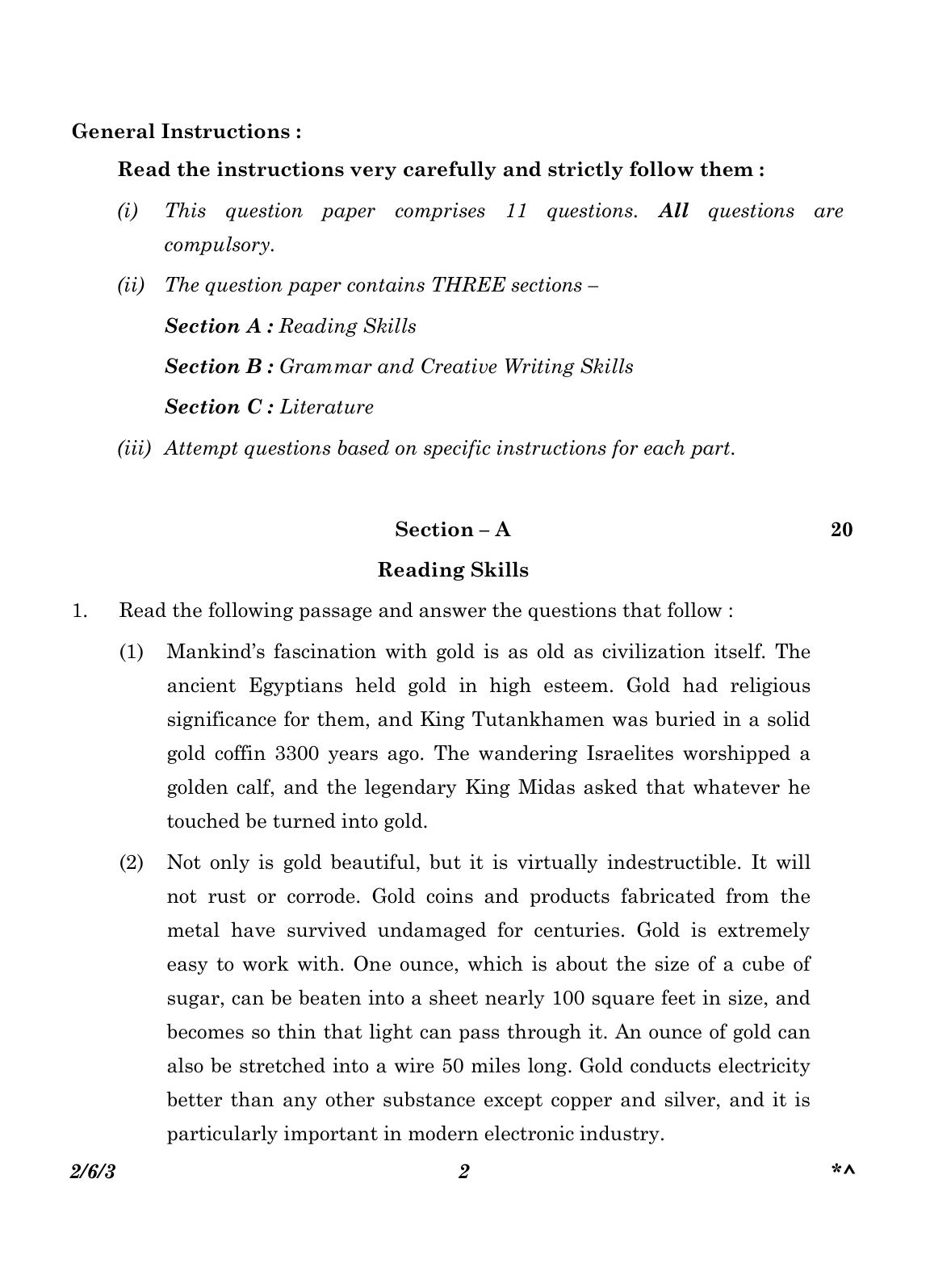 CBSE Class 10 2-6-3_English Language And Literature 2023 Question Paper - Page 2