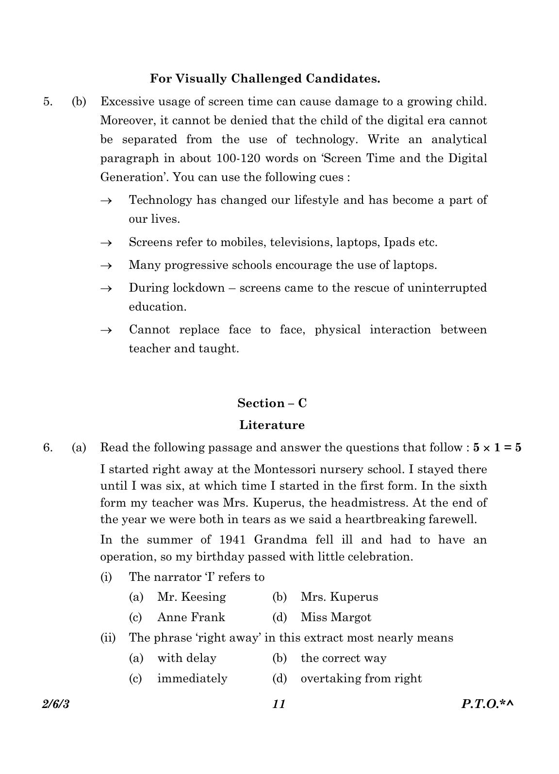 CBSE Class 10 2-6-3_English Language And Literature 2023 Question Paper - Page 11