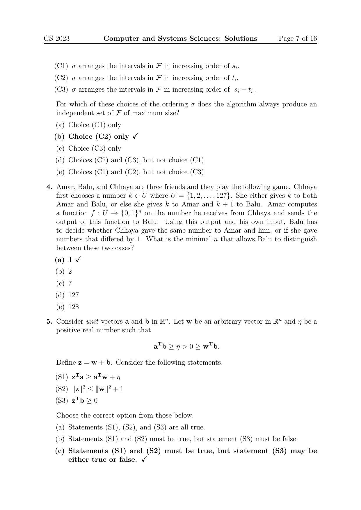 TIFR GS 2023 Computer & Systems Sciences Question Paper - Page 7