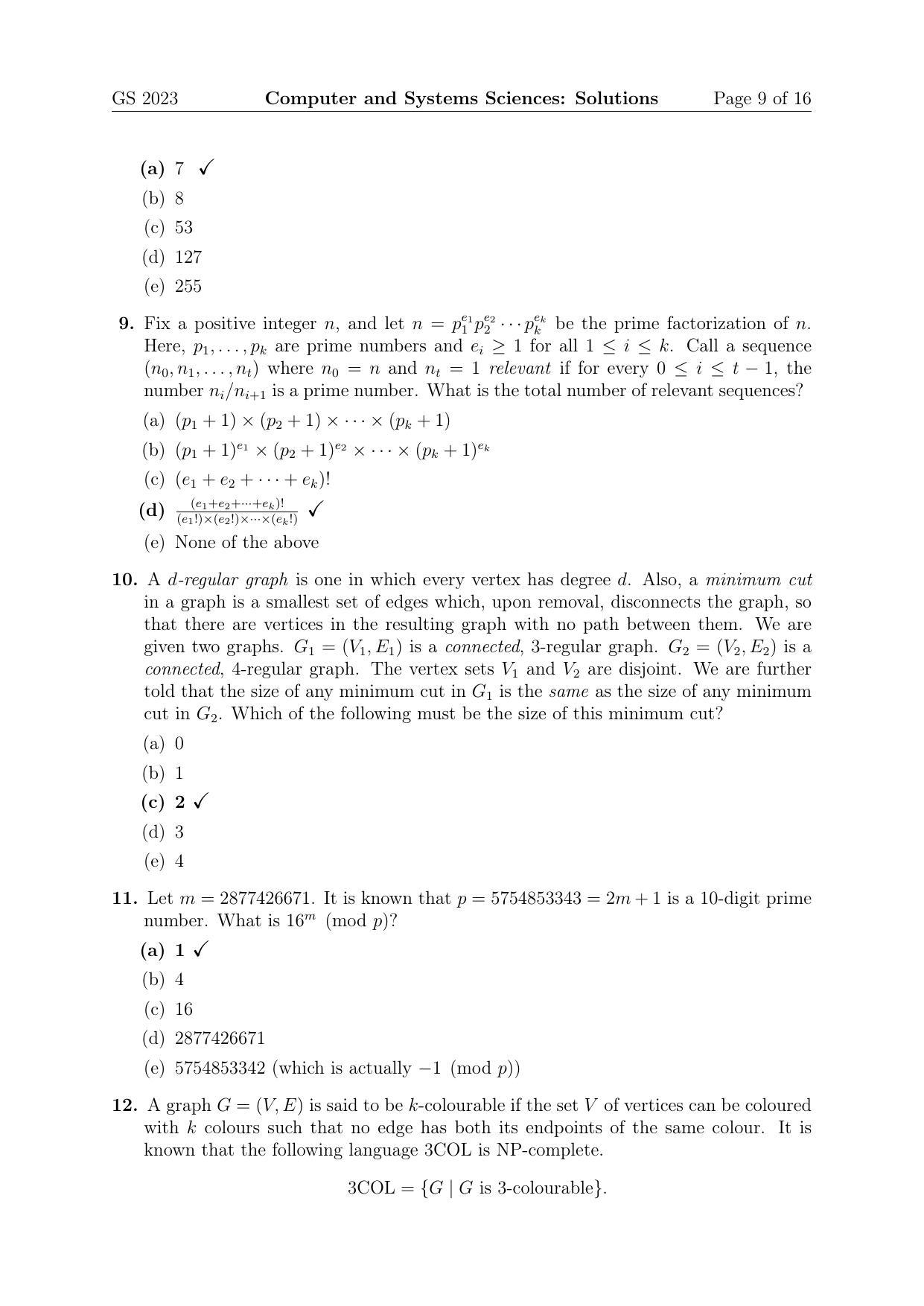 TIFR GS 2023 Computer & Systems Sciences Question Paper - Page 9