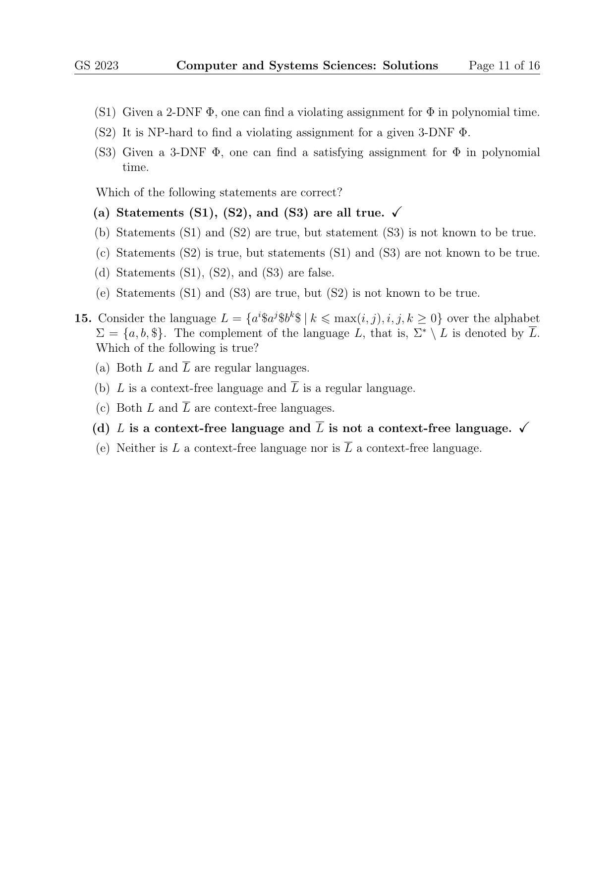 TIFR GS 2023 Computer & Systems Sciences Question Paper - Page 11