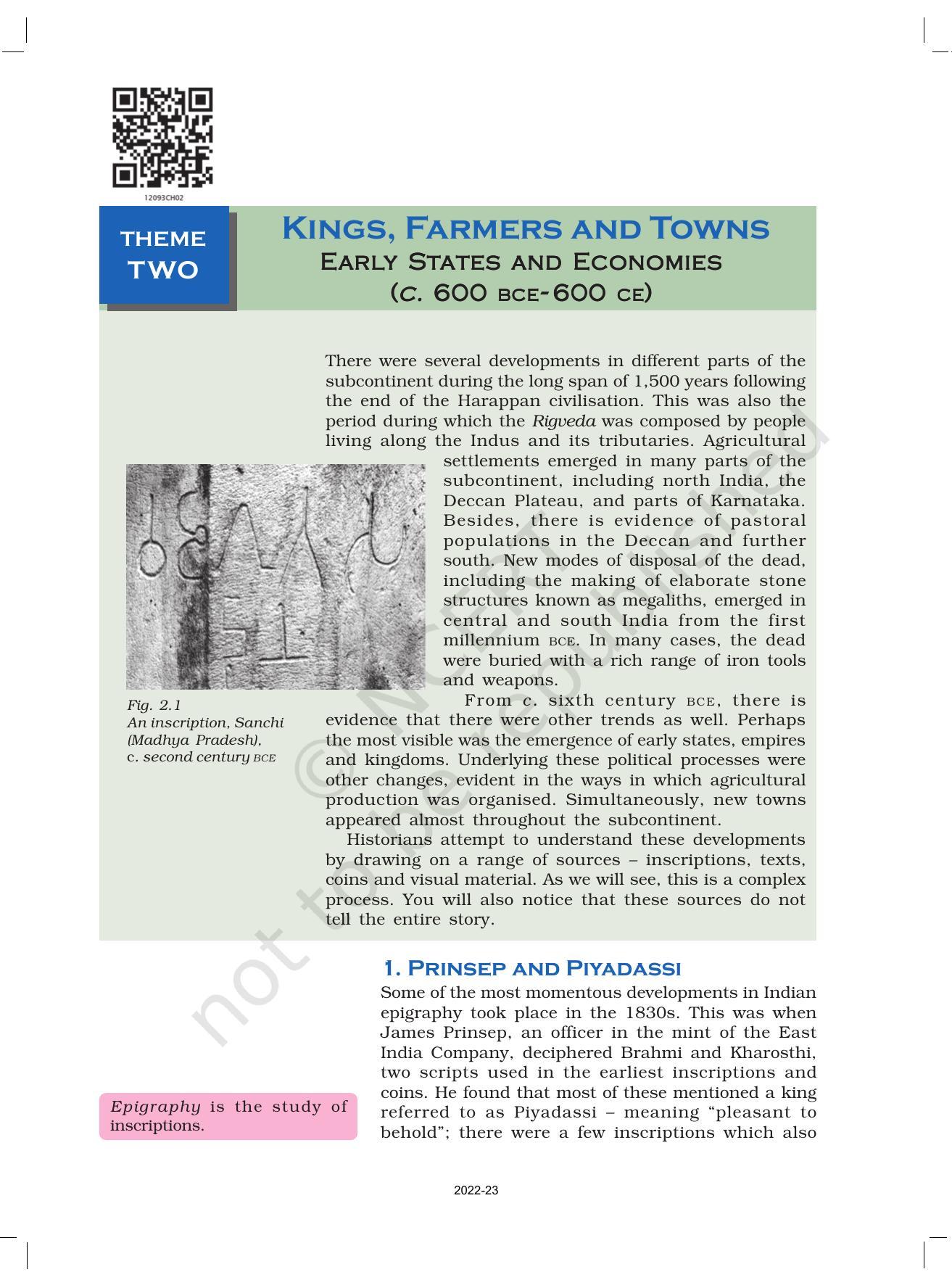 NCERT Book for Class 12 History (Part-1) Chapter 2 Kings, Farmers, and Towns - Page 1