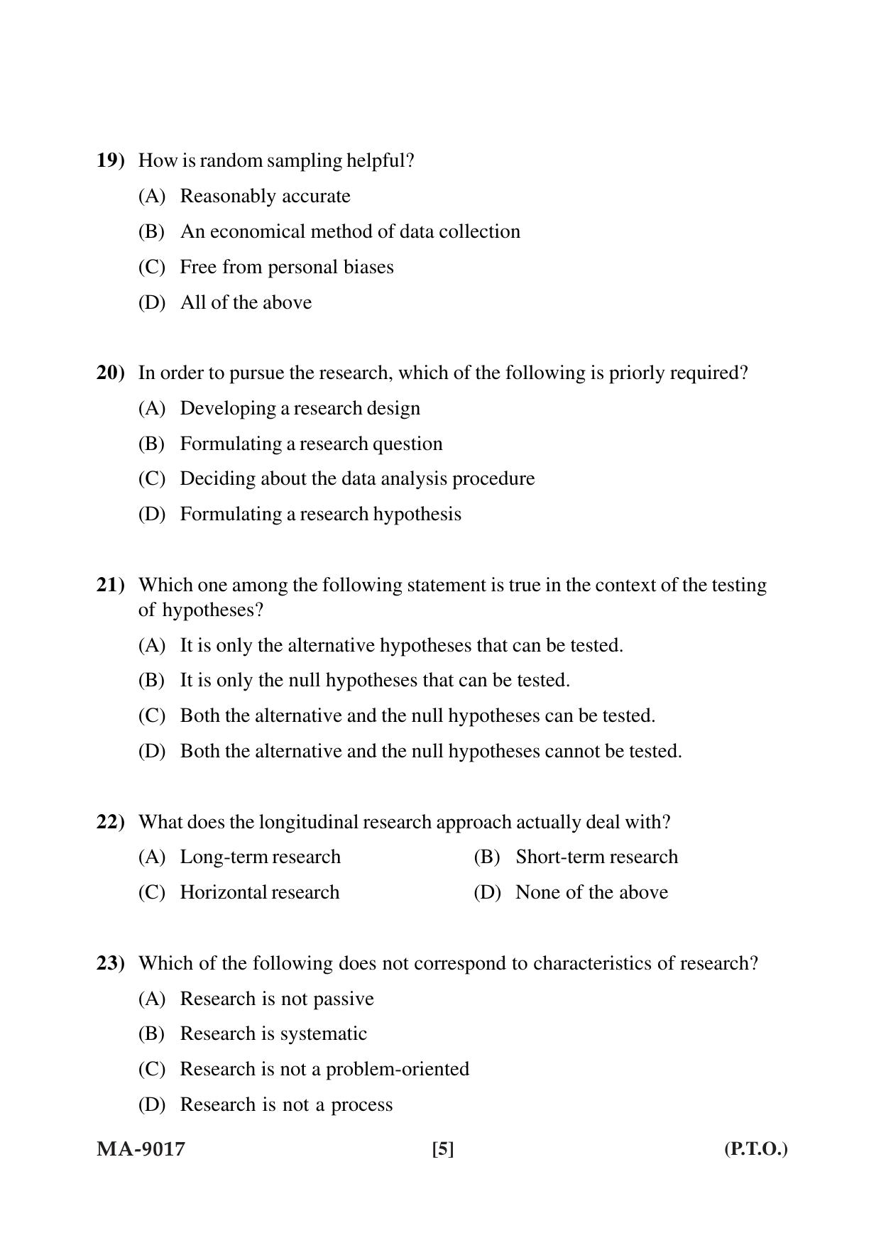 Mysore University PG Entrance Exam 2022: M.Sc Psychology Question Paper - Page 5