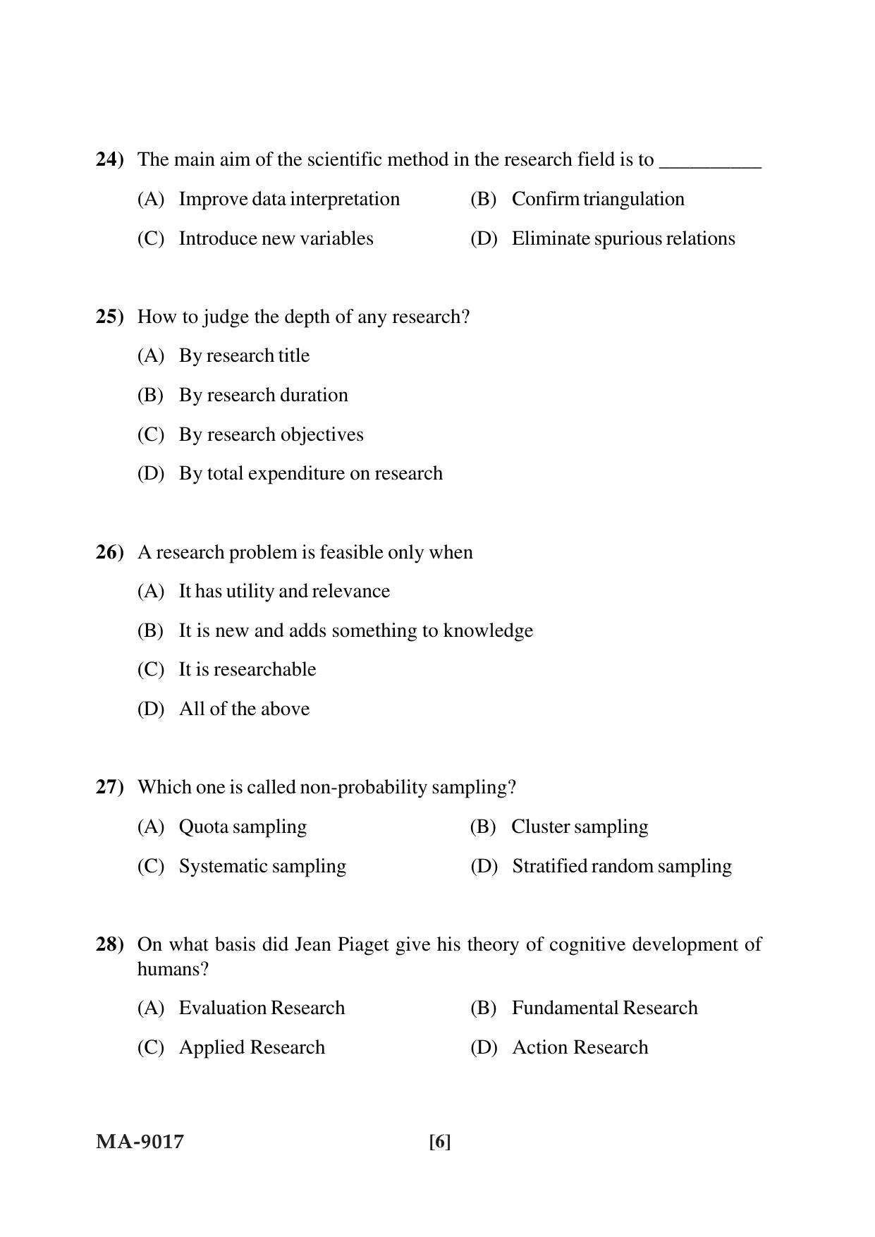 Mysore University PG Entrance Exam 2022: M.Sc Psychology Question Paper - Page 6