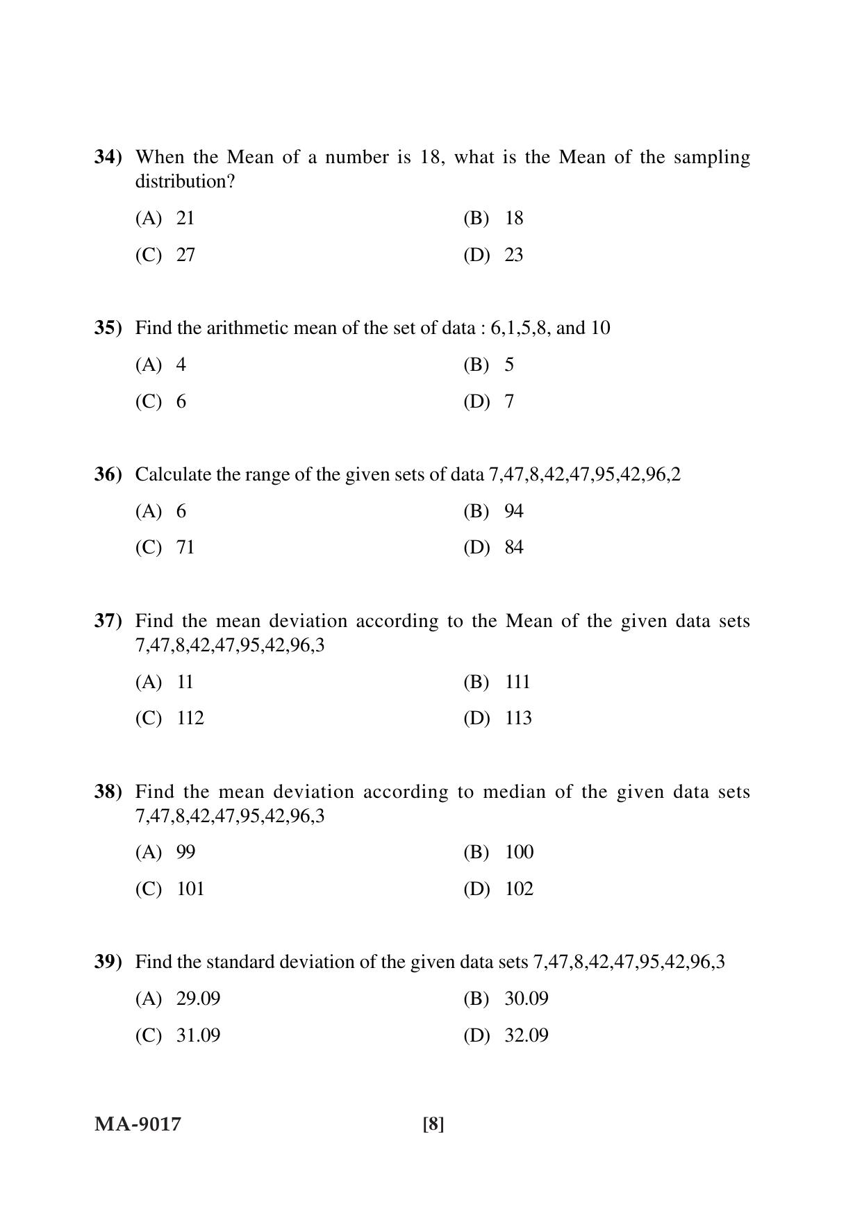 Mysore University PG Entrance Exam 2022: M.Sc Psychology Question Paper - Page 8