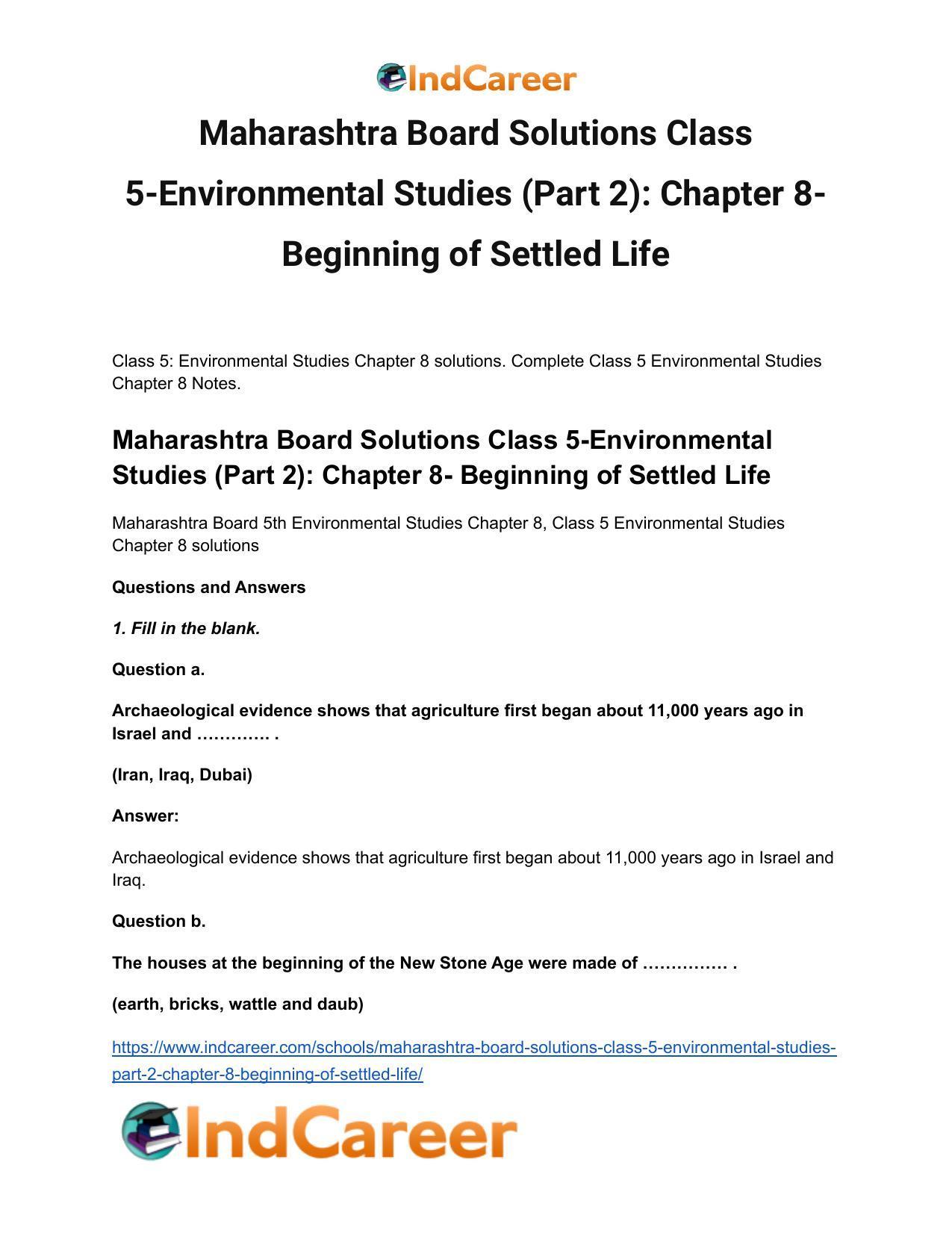 Maharashtra Board Solutions Class 5-Environmental Studies (Part 2): Chapter 8- Beginning of Settled Life - Page 2