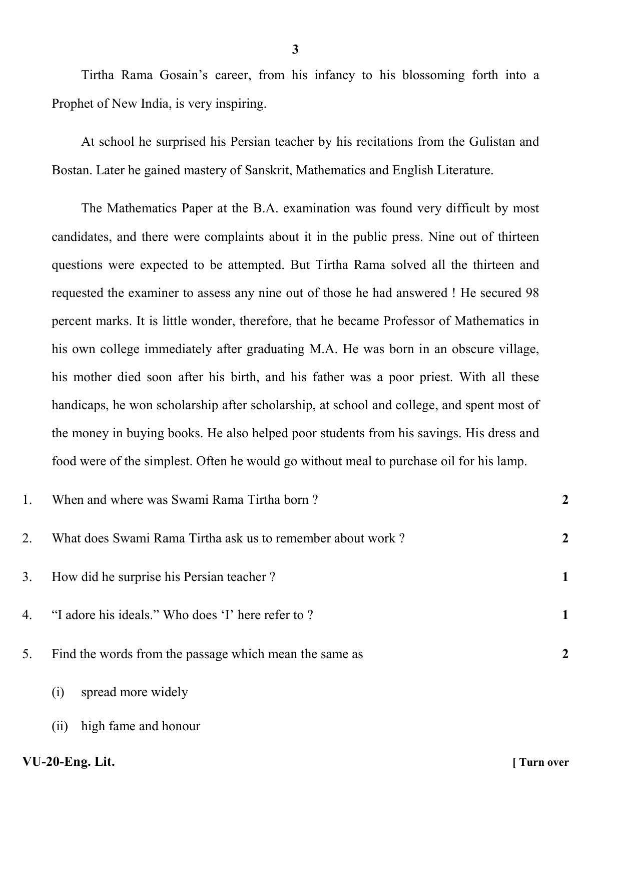 RBSE English Literature 2020 Varishtha Upadhyay Question Paper - Page 3