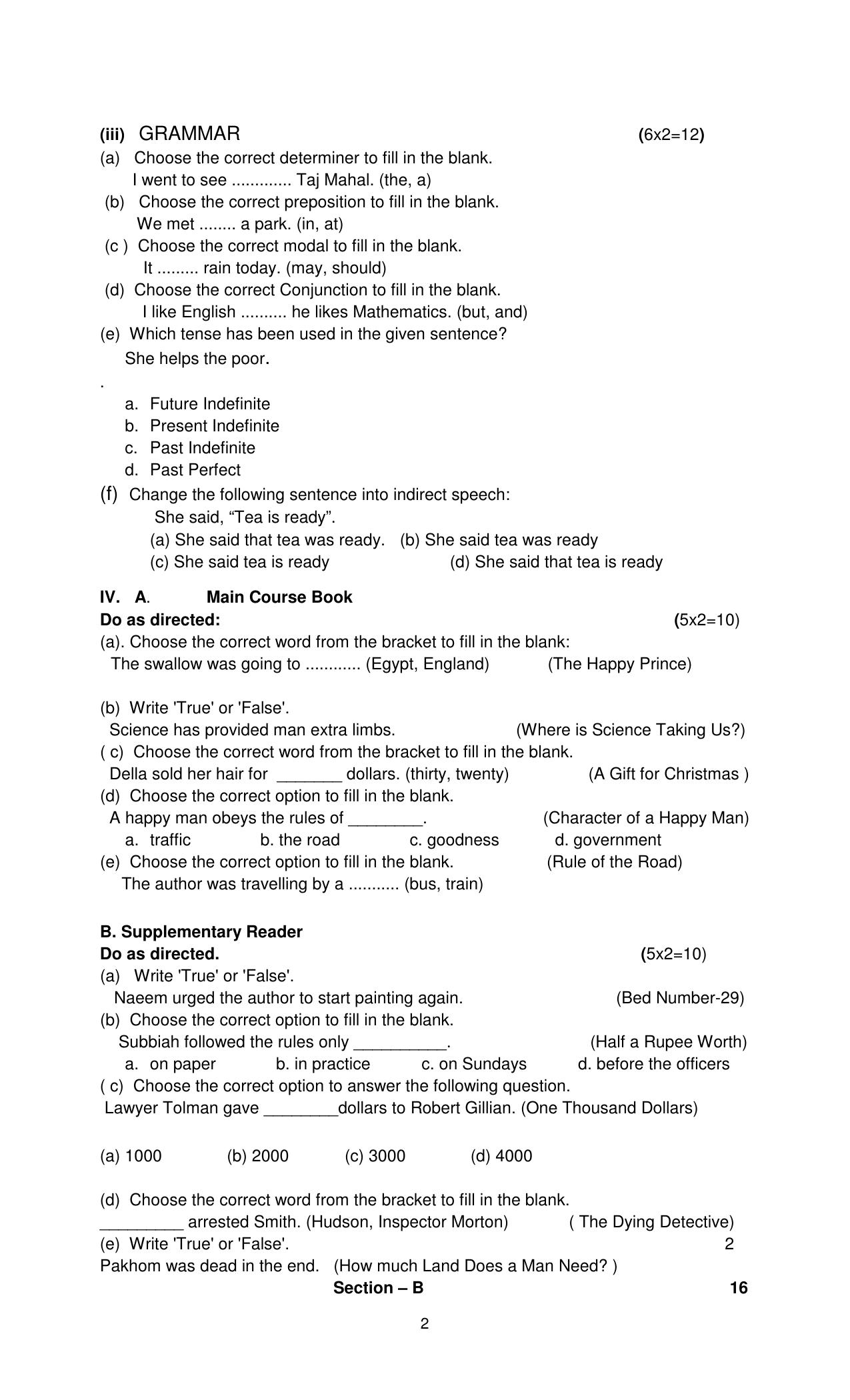 PSEB Class 10 English (DA Students) Model Papers 2025 - Page 2