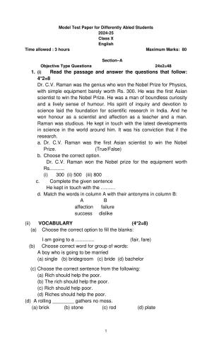 PSEB Class 10 English (DA Students) Model Papers 2025