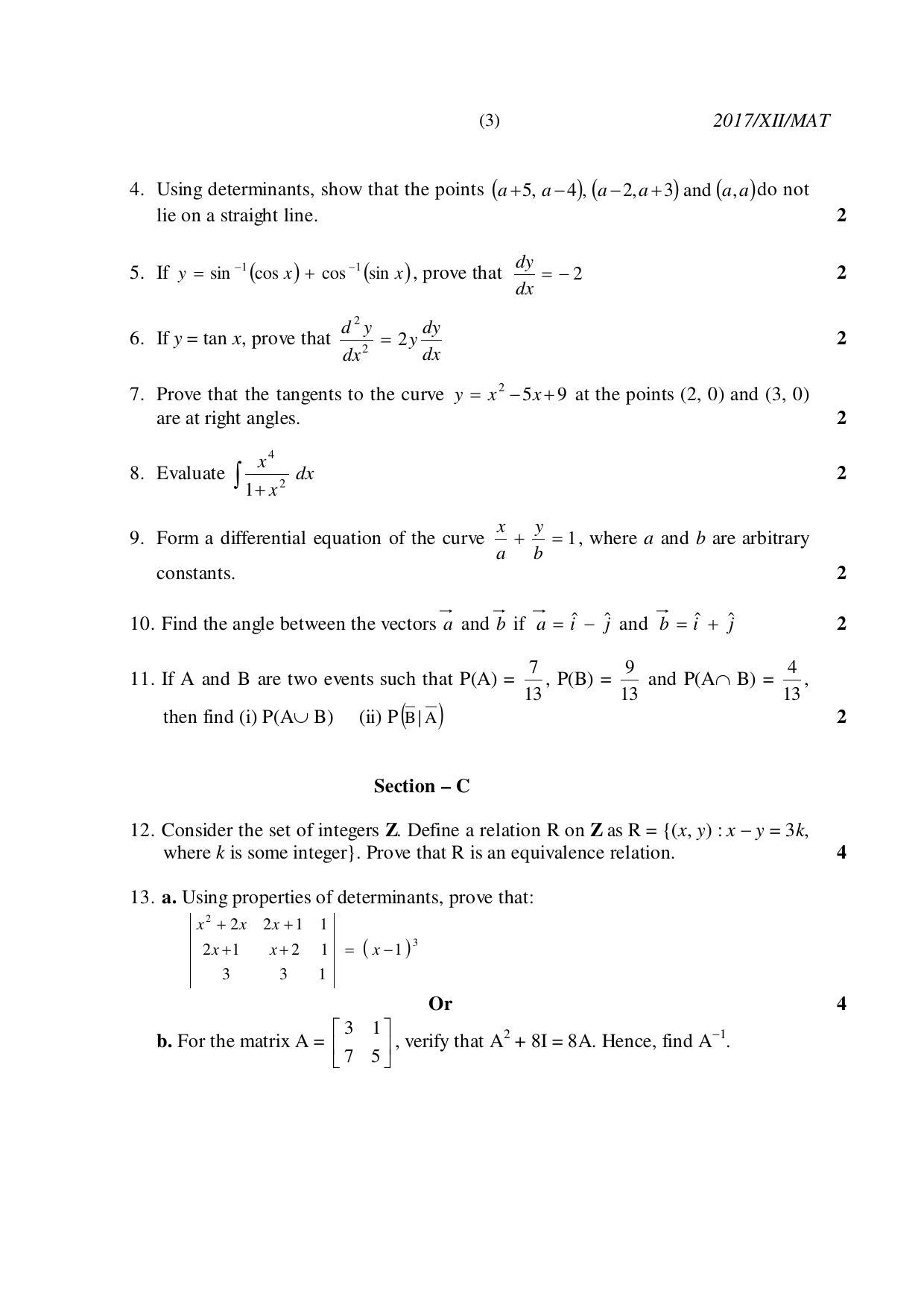 Nagaland Board Class 12 MATHEMATICS 2017 Question Papers - Page 3