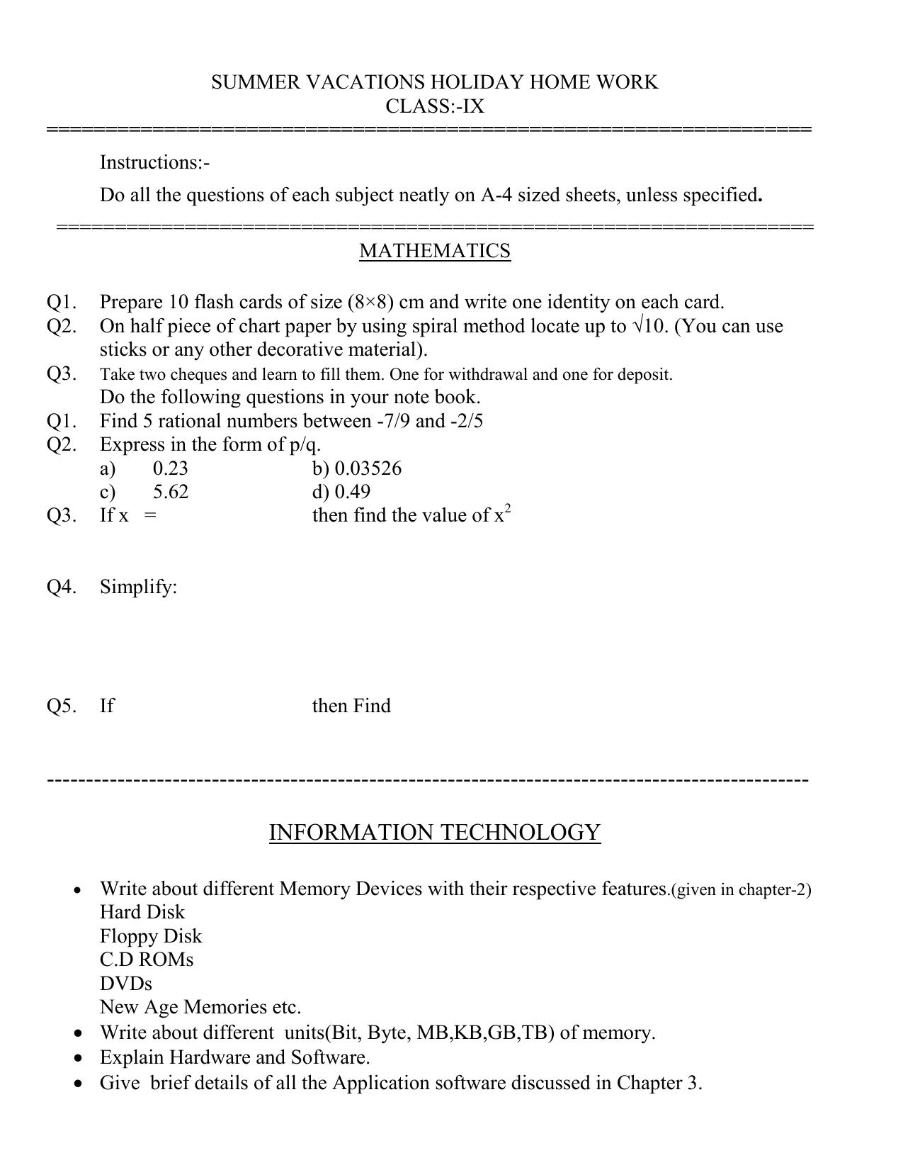 CBSE Worksheets for Class 9 Assignment 5 - Page 1