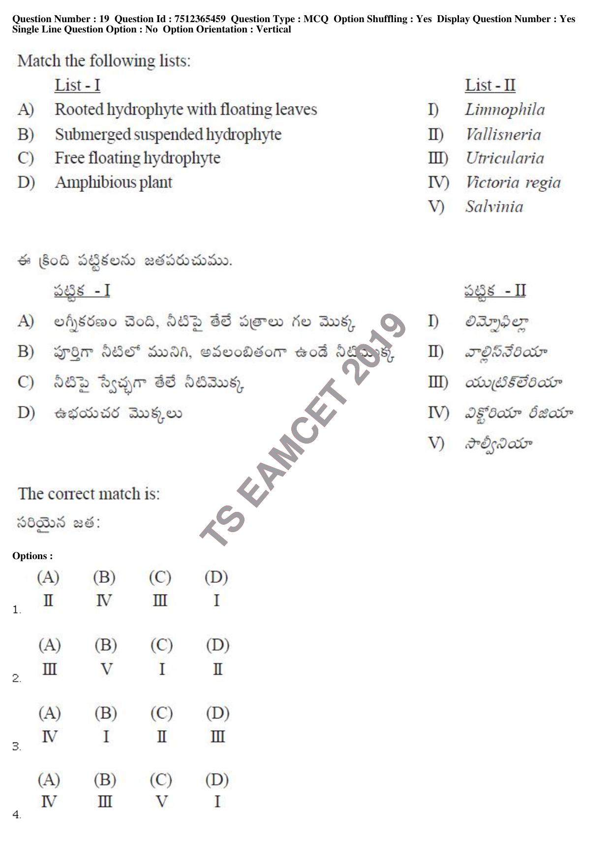 TS EAMCET 2019 Agriculture and Medical Question Paper with Key (8 May 2019 Afternoon) - Page 19