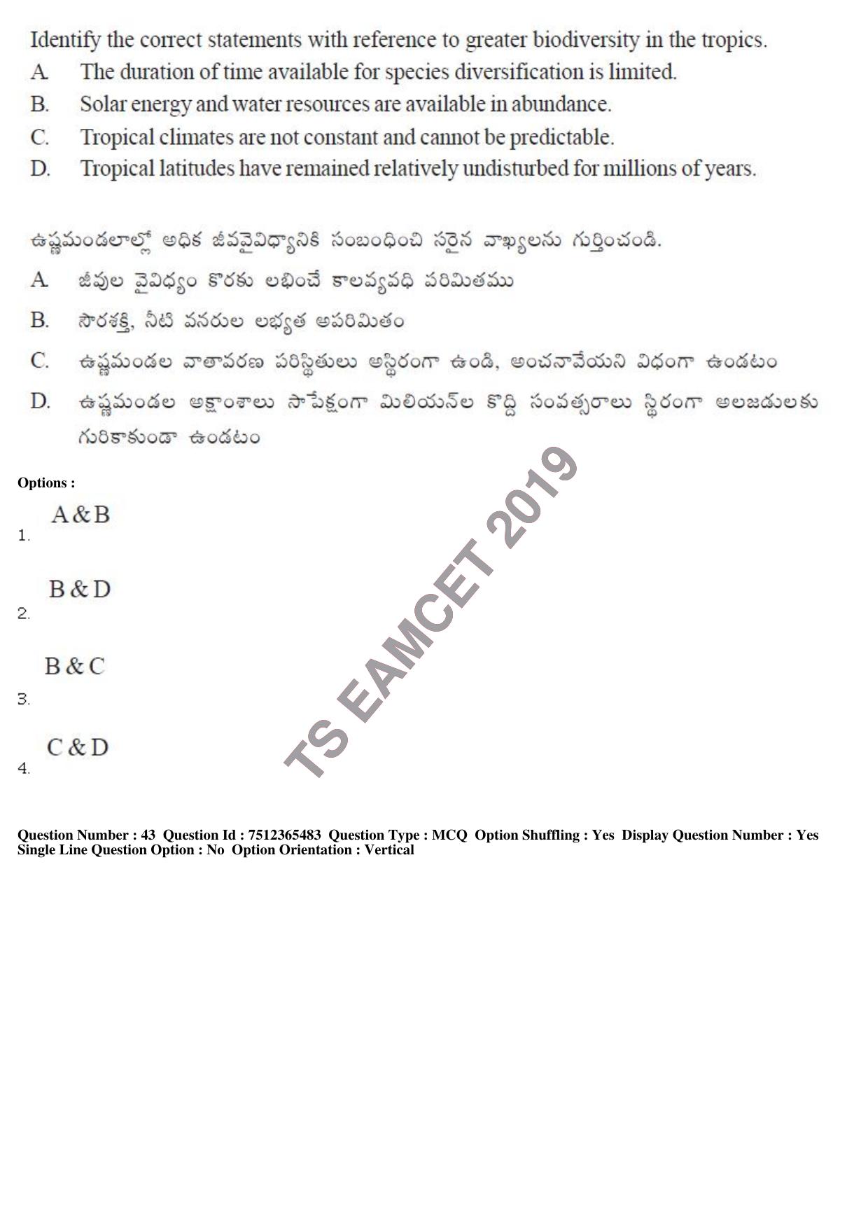 TS EAMCET 2019 Agriculture and Medical Question Paper with Key (8 May 2019 Afternoon) - Page 41