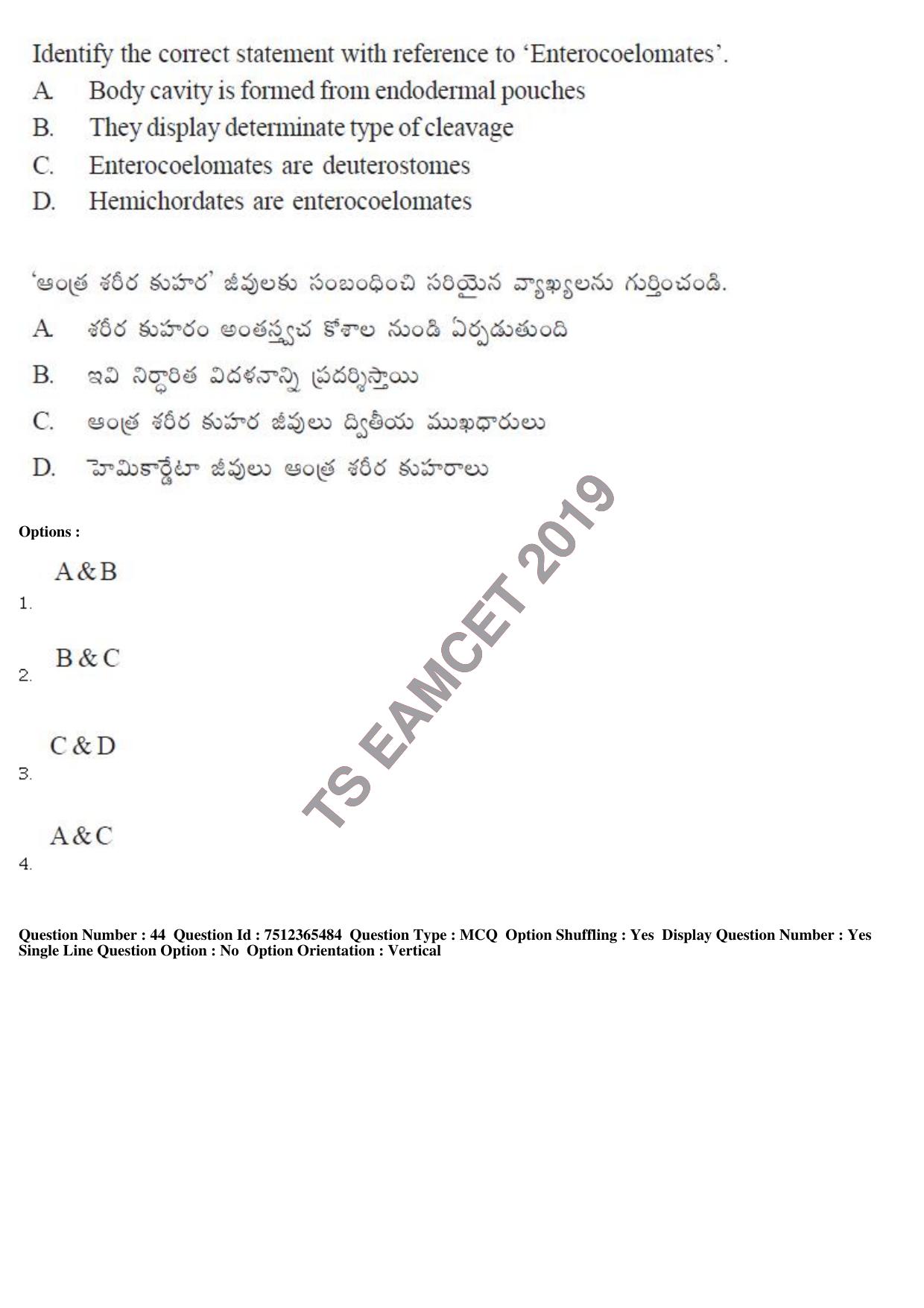 TS EAMCET 2019 Agriculture and Medical Question Paper with Key (8 May 2019 Afternoon) - Page 42