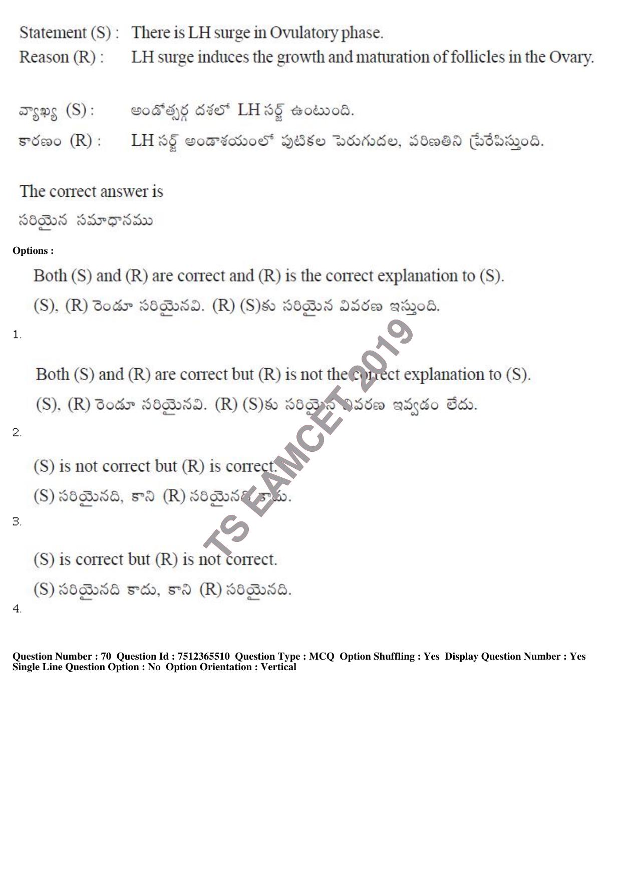 TS EAMCET 2019 Agriculture and Medical Question Paper with Key (8 May 2019 Afternoon) - Page 65