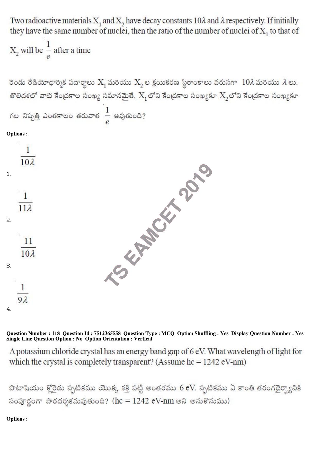 TS EAMCET 2019 Agriculture and Medical Question Paper with Key (8 May 2019 Afternoon) - Page 102