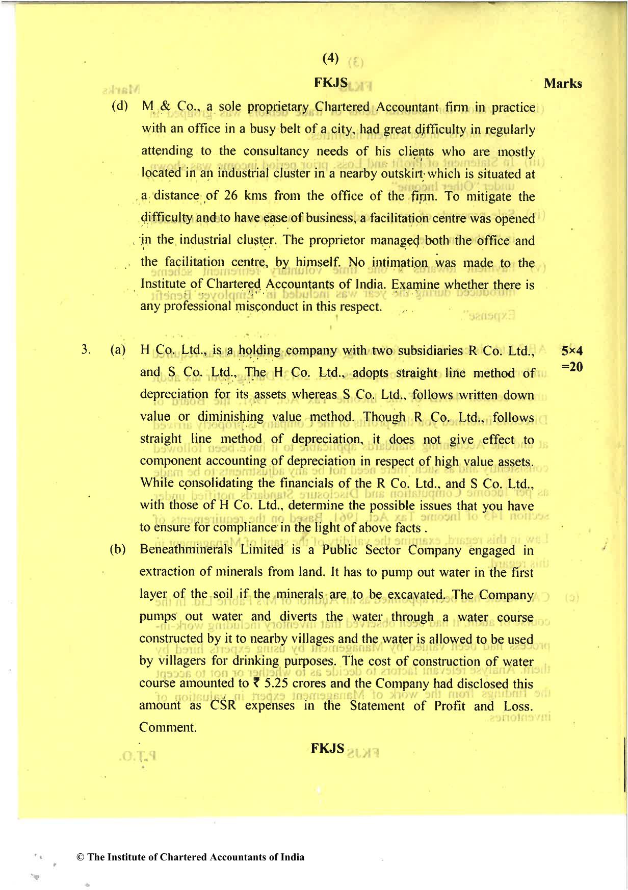 CA Final May 2018 Question Paper - Paper 3 – Advanced Auditing and Professional Ethics - Page 4