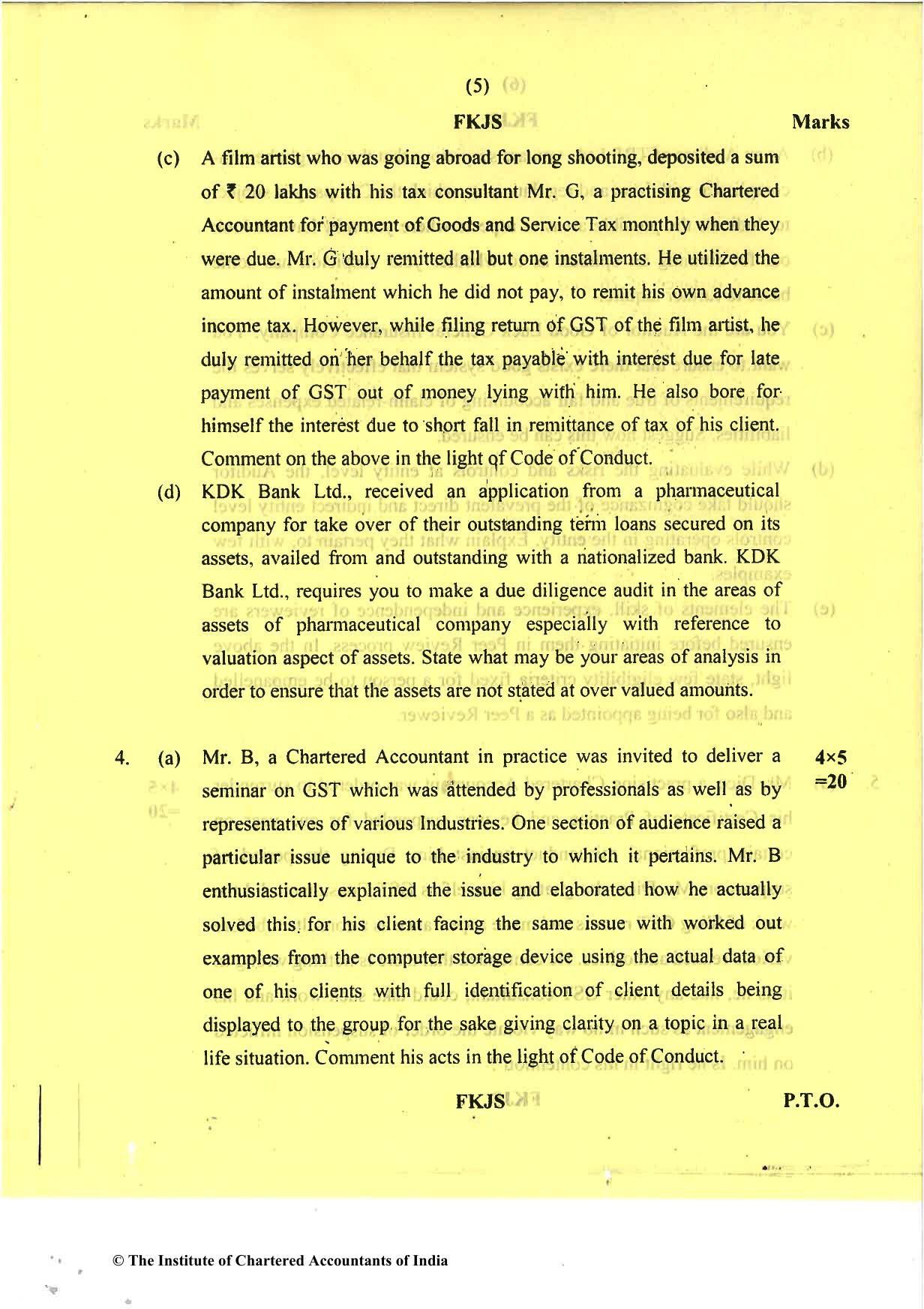CA Final May 2018 Question Paper - Paper 3 – Advanced Auditing and Professional Ethics - Page 5