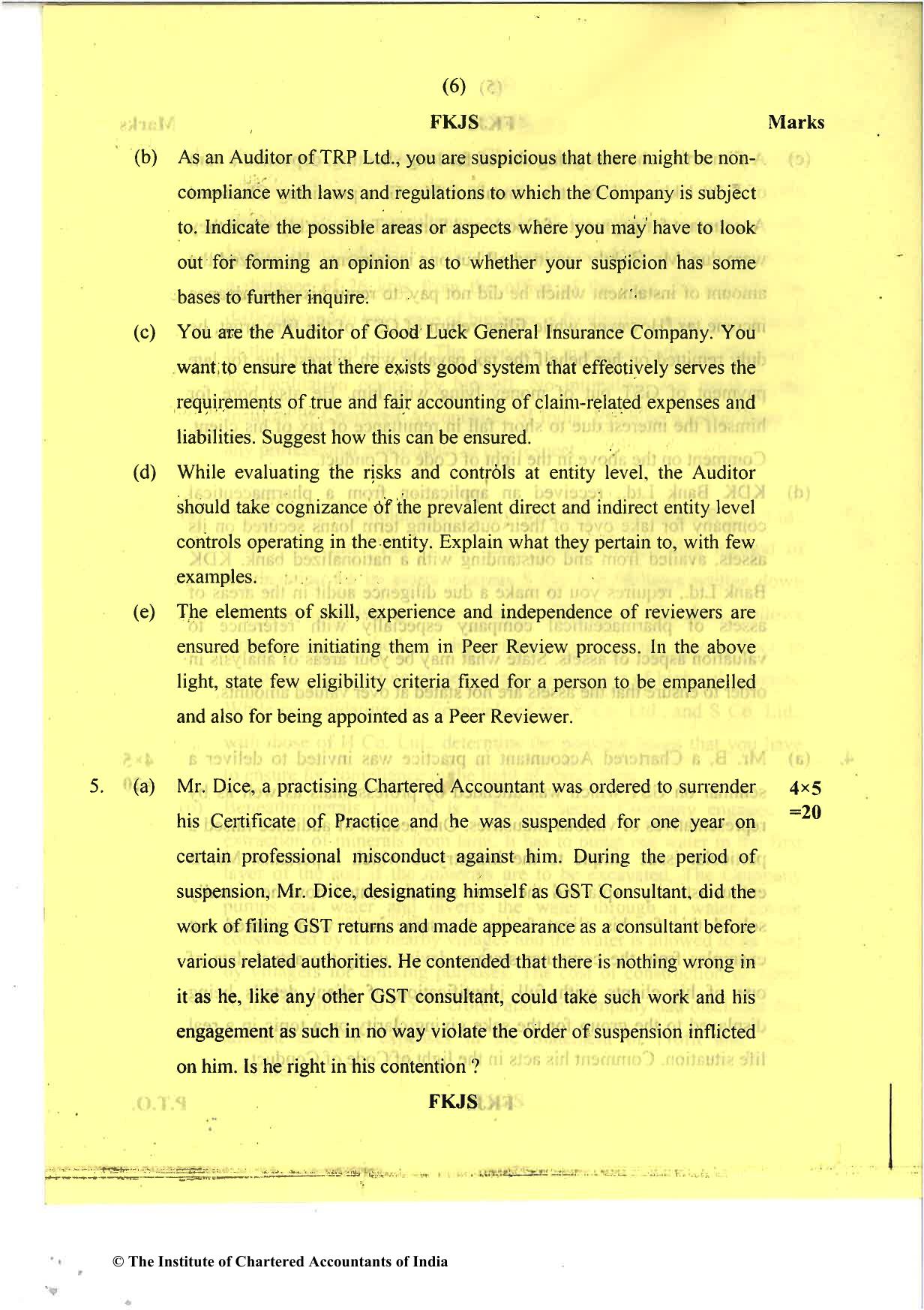 CA Final May 2018 Question Paper - Paper 3 – Advanced Auditing and Professional Ethics - Page 6