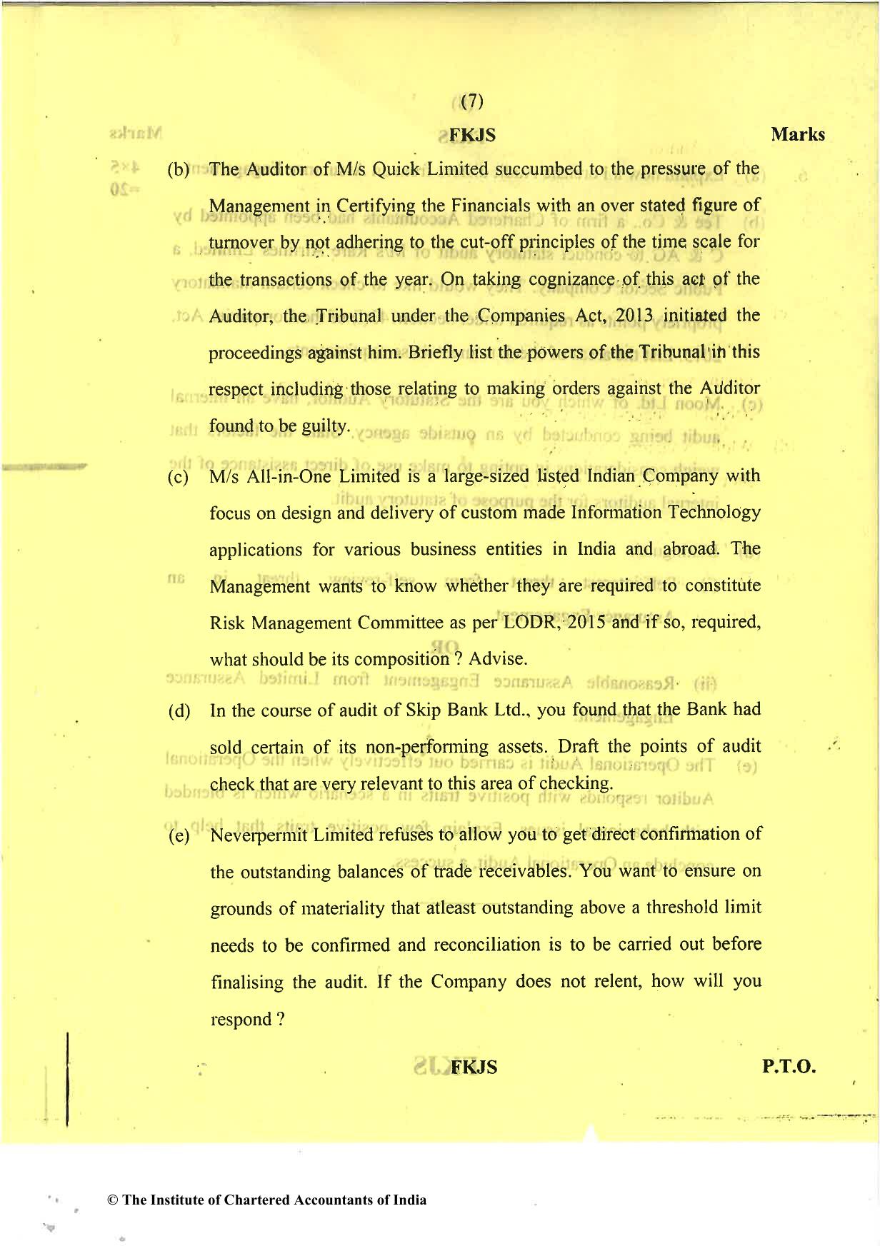 CA Final May 2018 Question Paper - Paper 3 – Advanced Auditing and Professional Ethics - Page 7