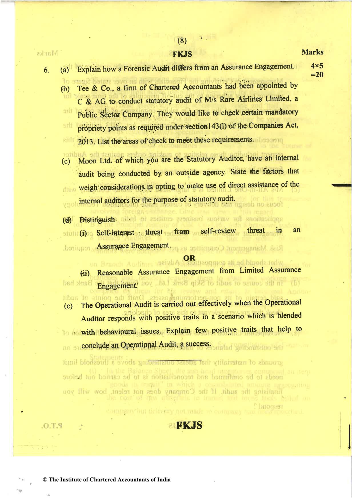 CA Final May 2018 Question Paper - Paper 3 – Advanced Auditing and Professional Ethics - Page 8