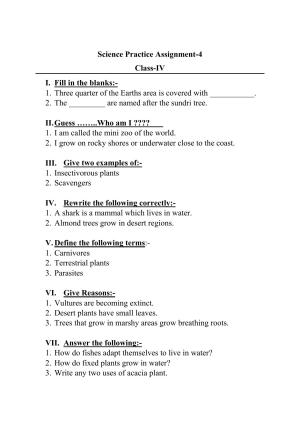 Worksheet for Class 4 Science Assignment 2
