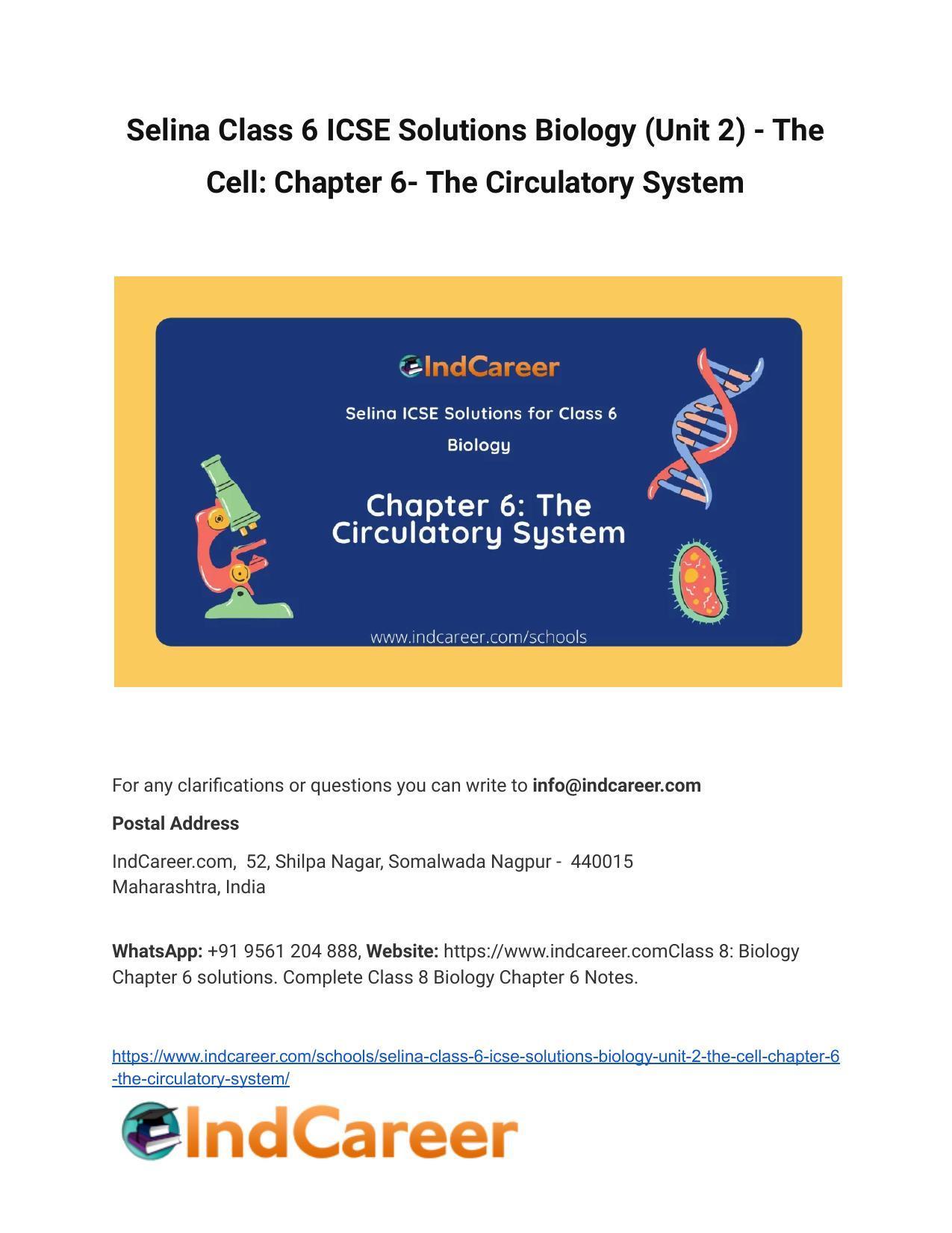 Selina Class 6 ICSE Solutions Biology (Unit 2) - The Cell: Chapter 6- The Circulatory System - Page 1