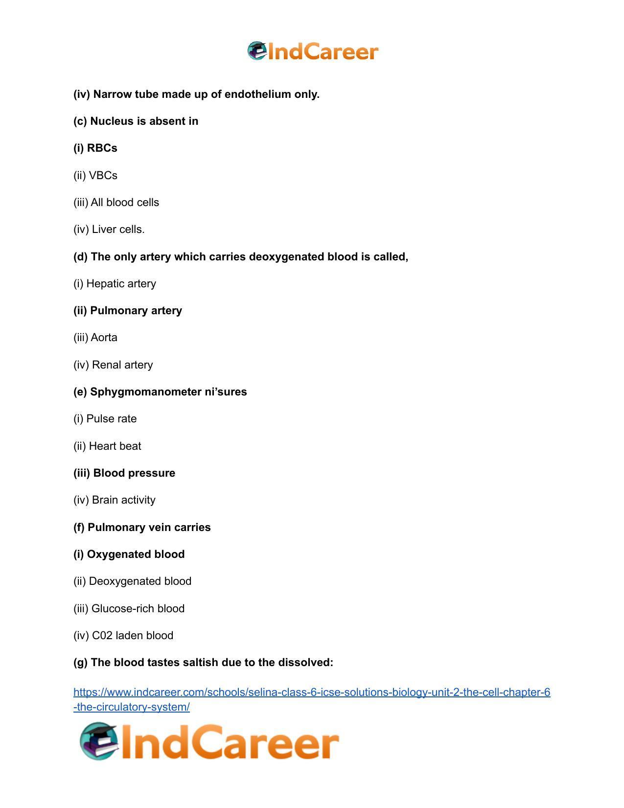 Selina Class 6 ICSE Solutions Biology (Unit 2) - The Cell: Chapter 6- The Circulatory System - Page 3