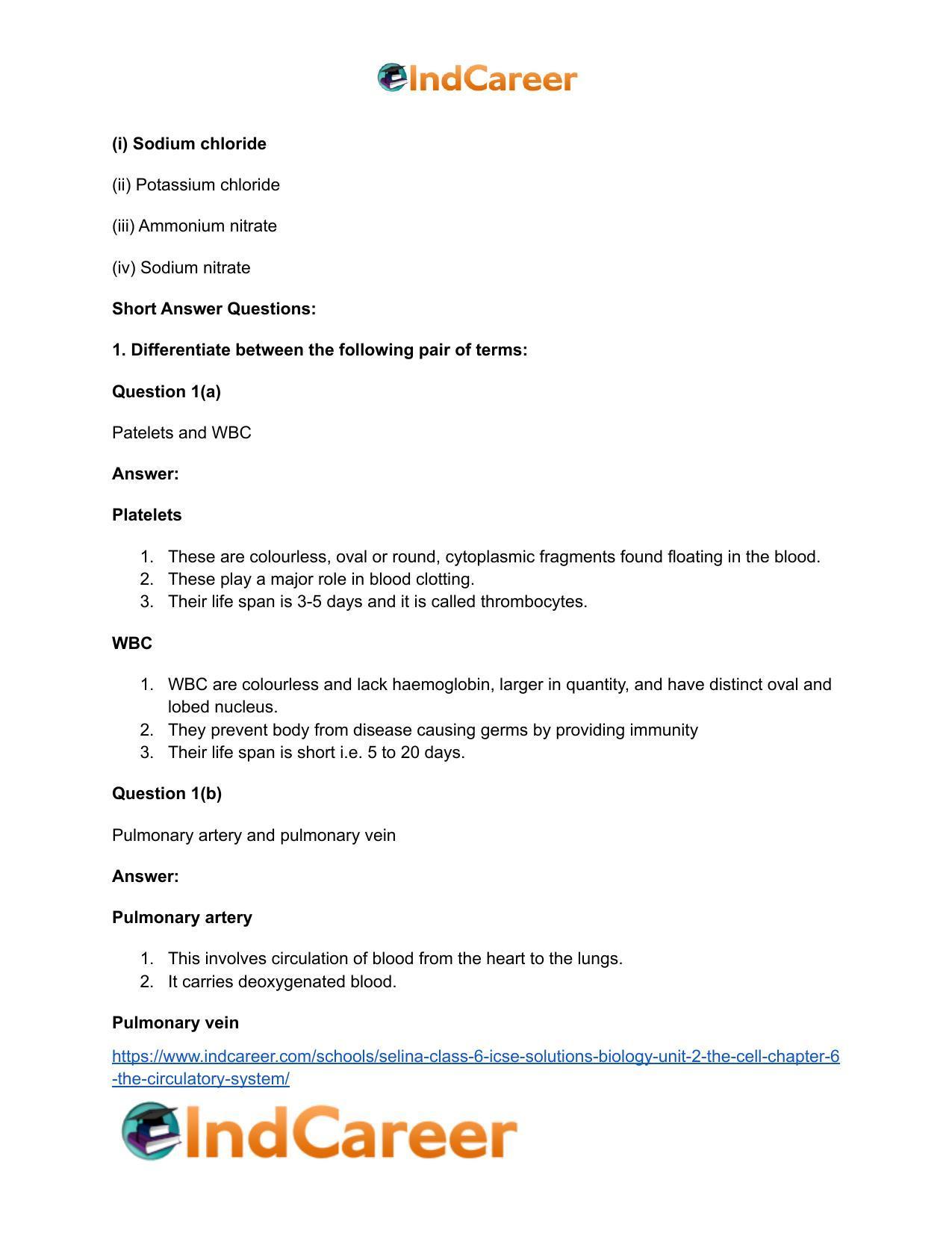 Selina Class 6 ICSE Solutions Biology (Unit 2) - The Cell: Chapter 6- The Circulatory System - Page 4