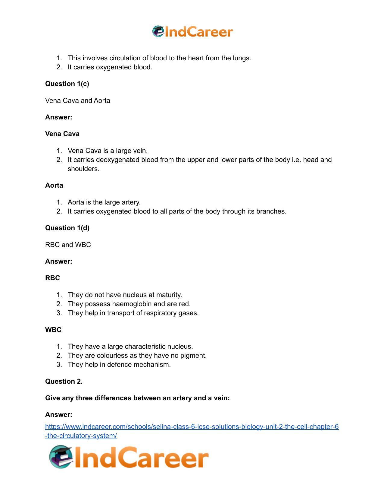 Selina Class 6 ICSE Solutions Biology (Unit 2) - The Cell: Chapter 6- The Circulatory System - Page 5