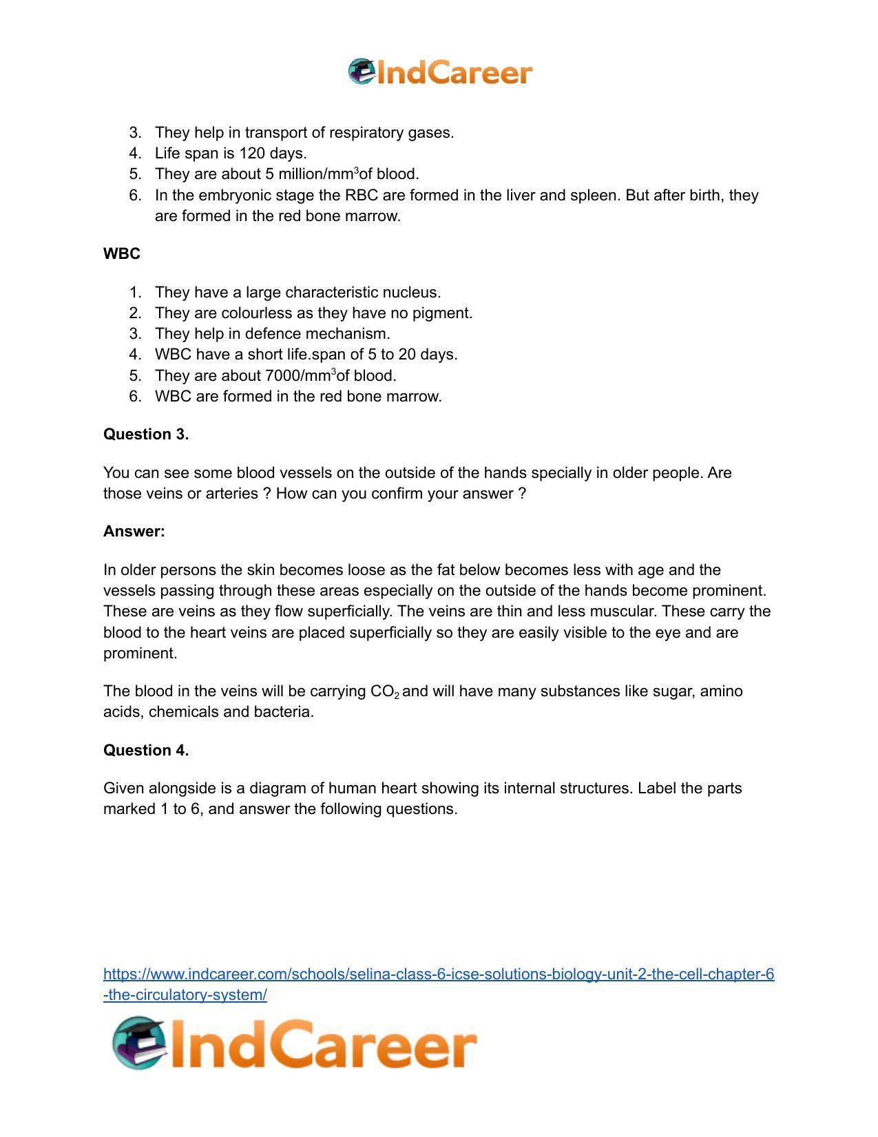 Selina Class 6 ICSE Solutions Biology (Unit 2) - The Cell: Chapter 6- The Circulatory System - Page 10