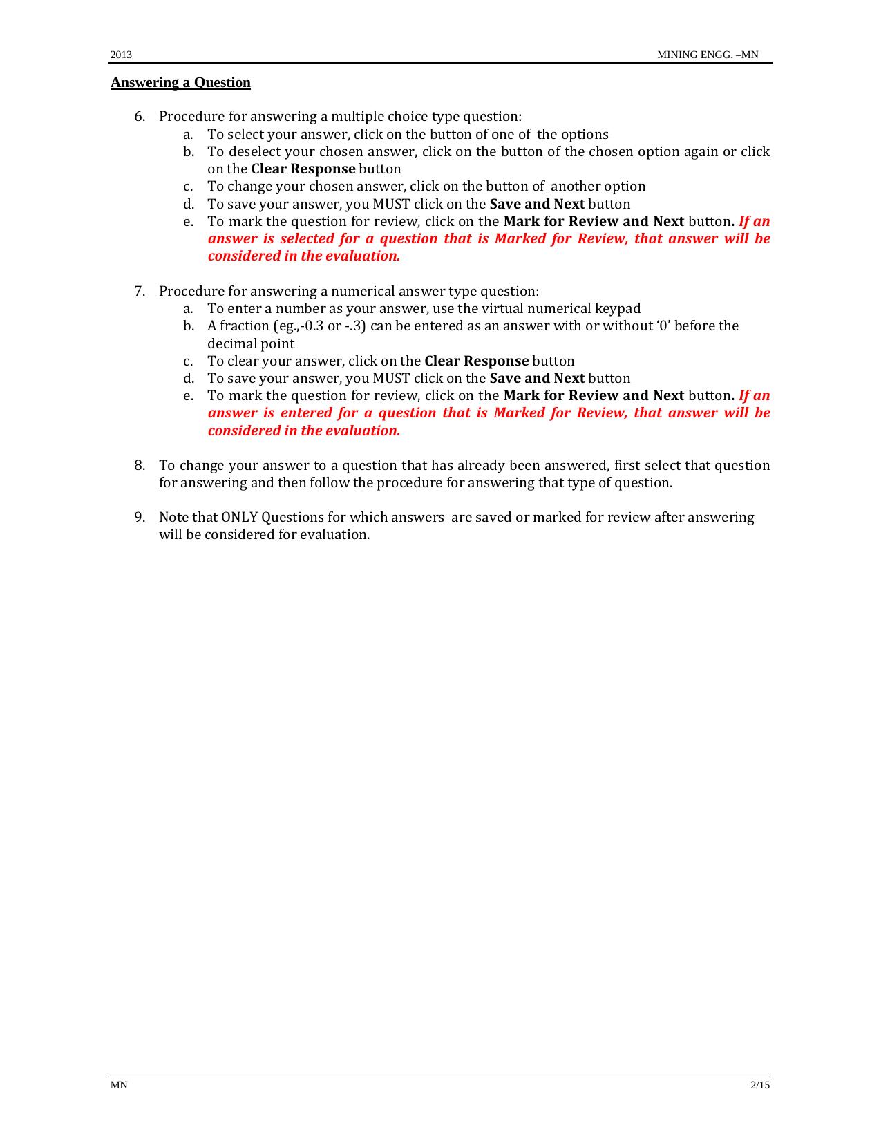 GATE 2013 Mining Engineering (MN) Question Paper with Answer Key - Page 2