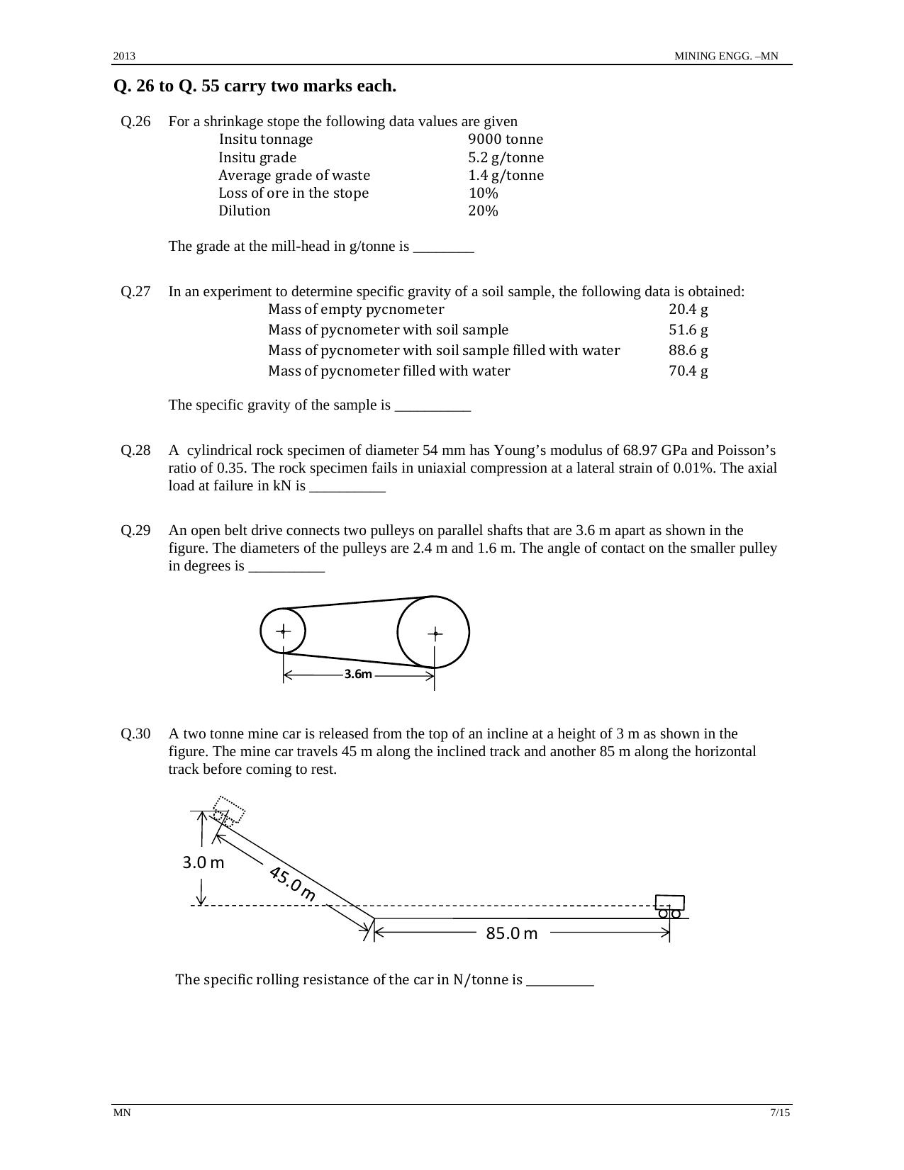 GATE 2013 Mining Engineering (MN) Question Paper with Answer Key - Page 7