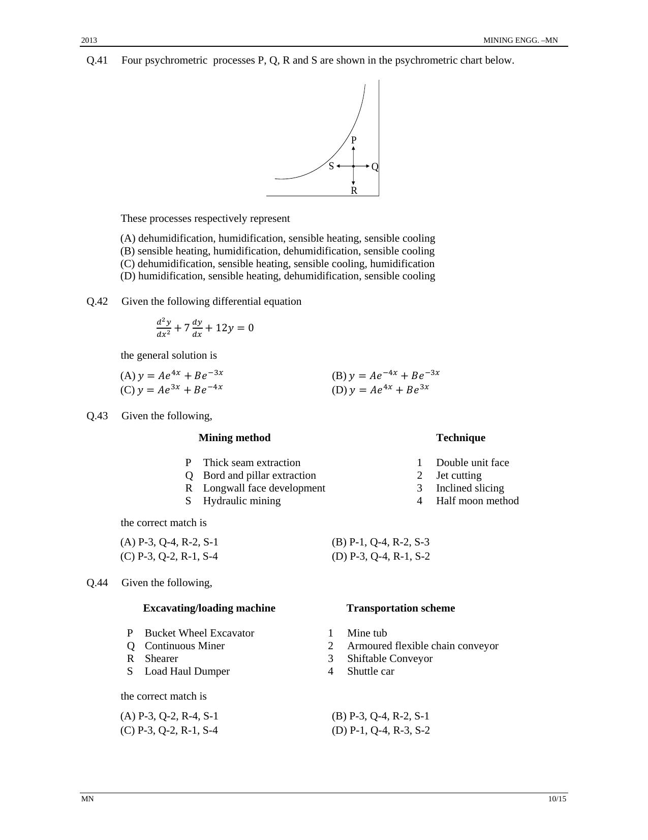 GATE 2013 Mining Engineering (MN) Question Paper with Answer Key - Page 10